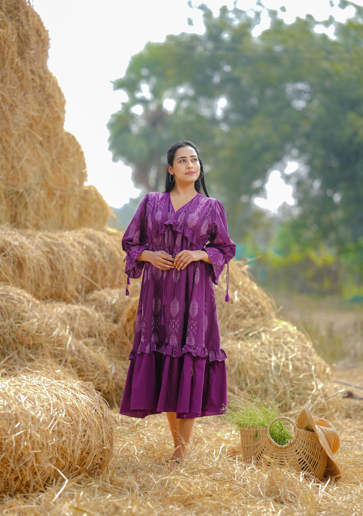 Women’s wear A-line handwoven ikat peasant dress