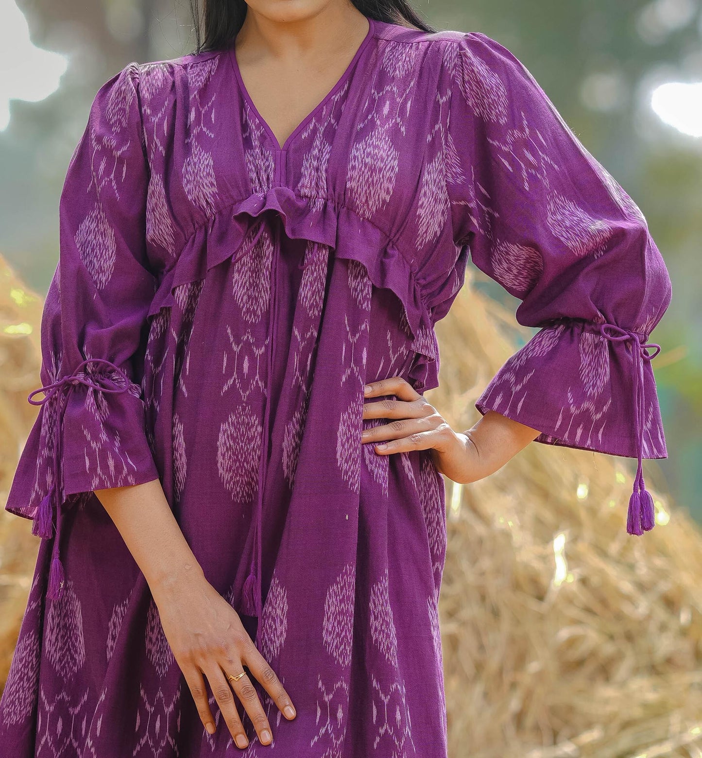 Women’s wear A-line handwoven ikat peasant dress