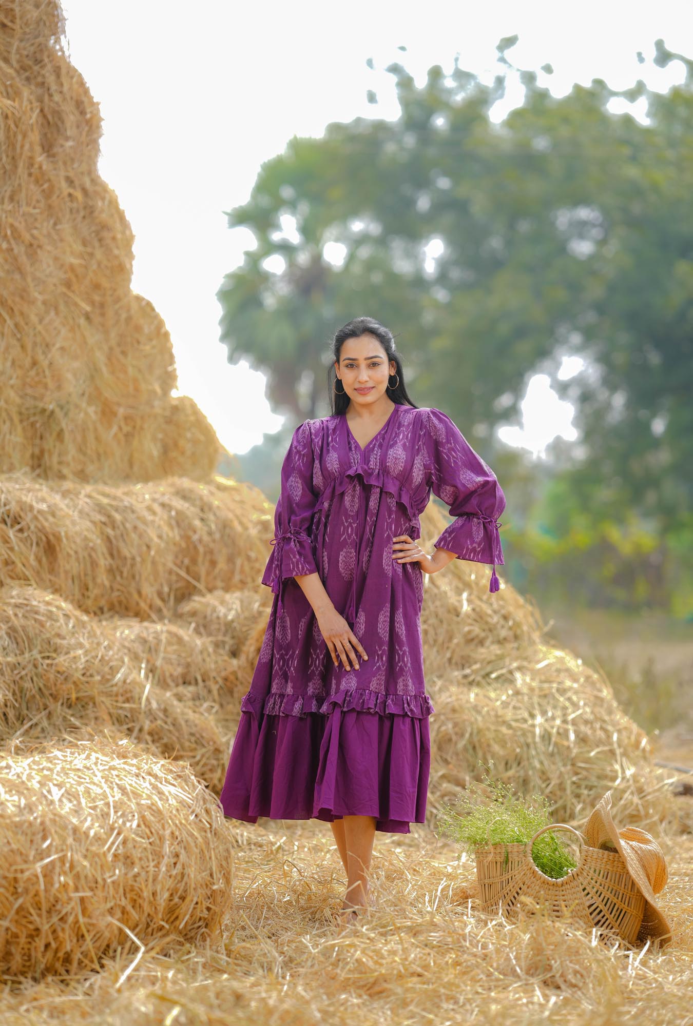 Women’s wear A-line handwoven ikat peasant dress