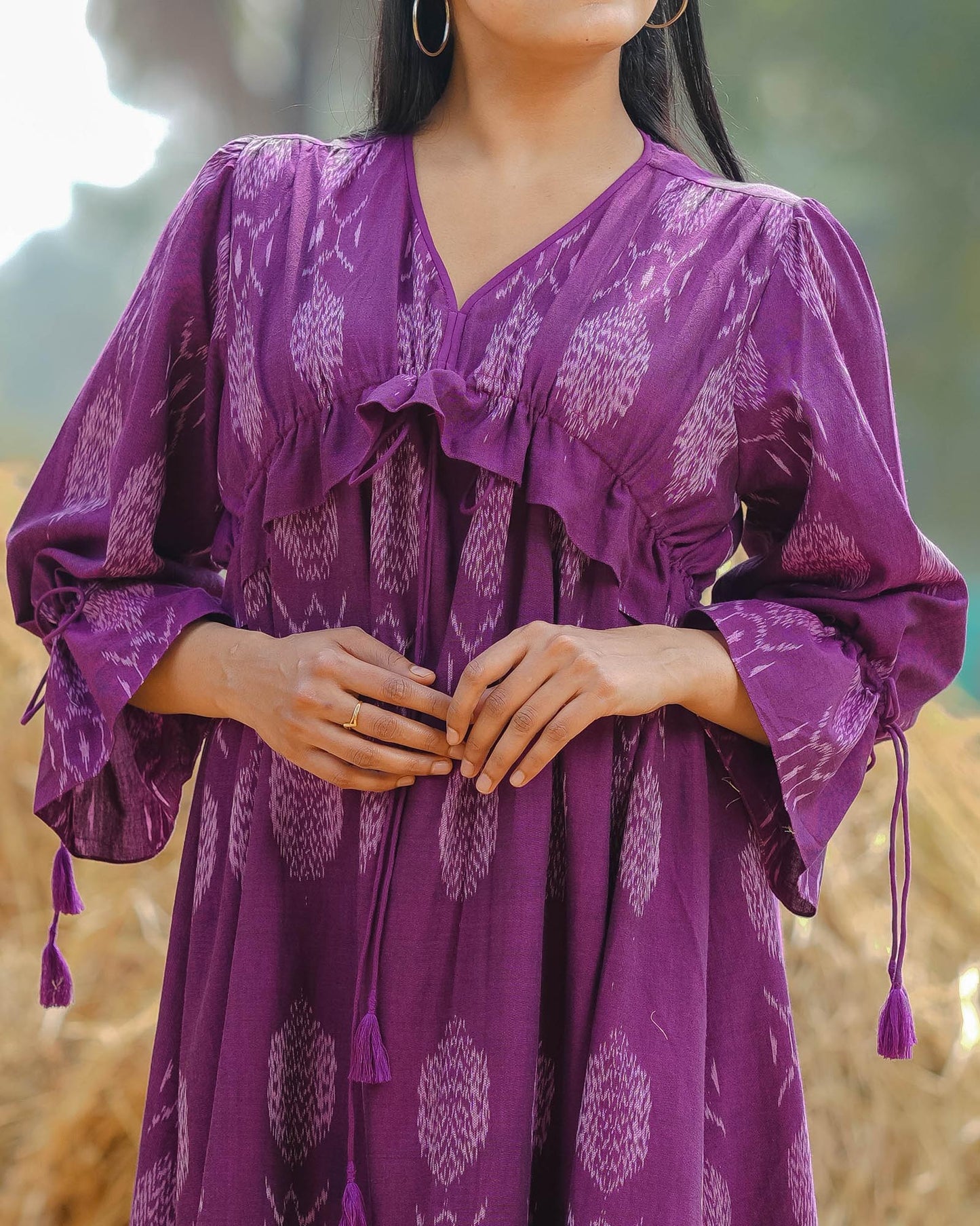 Women’s wear A-line handwoven ikat peasant dress