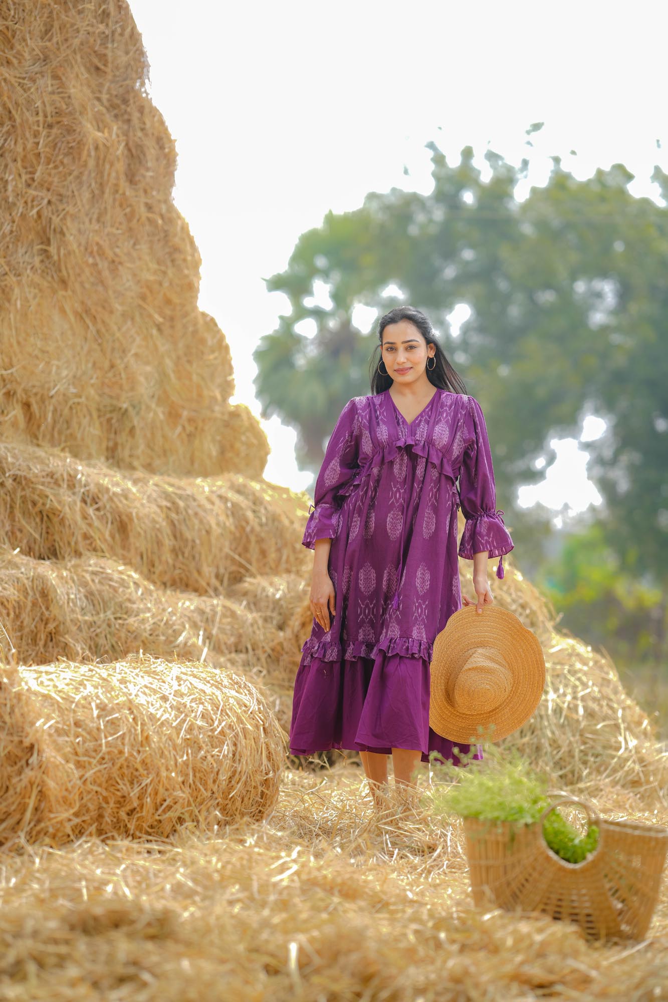 Women’s wear A-line handwoven ikat peasant dress