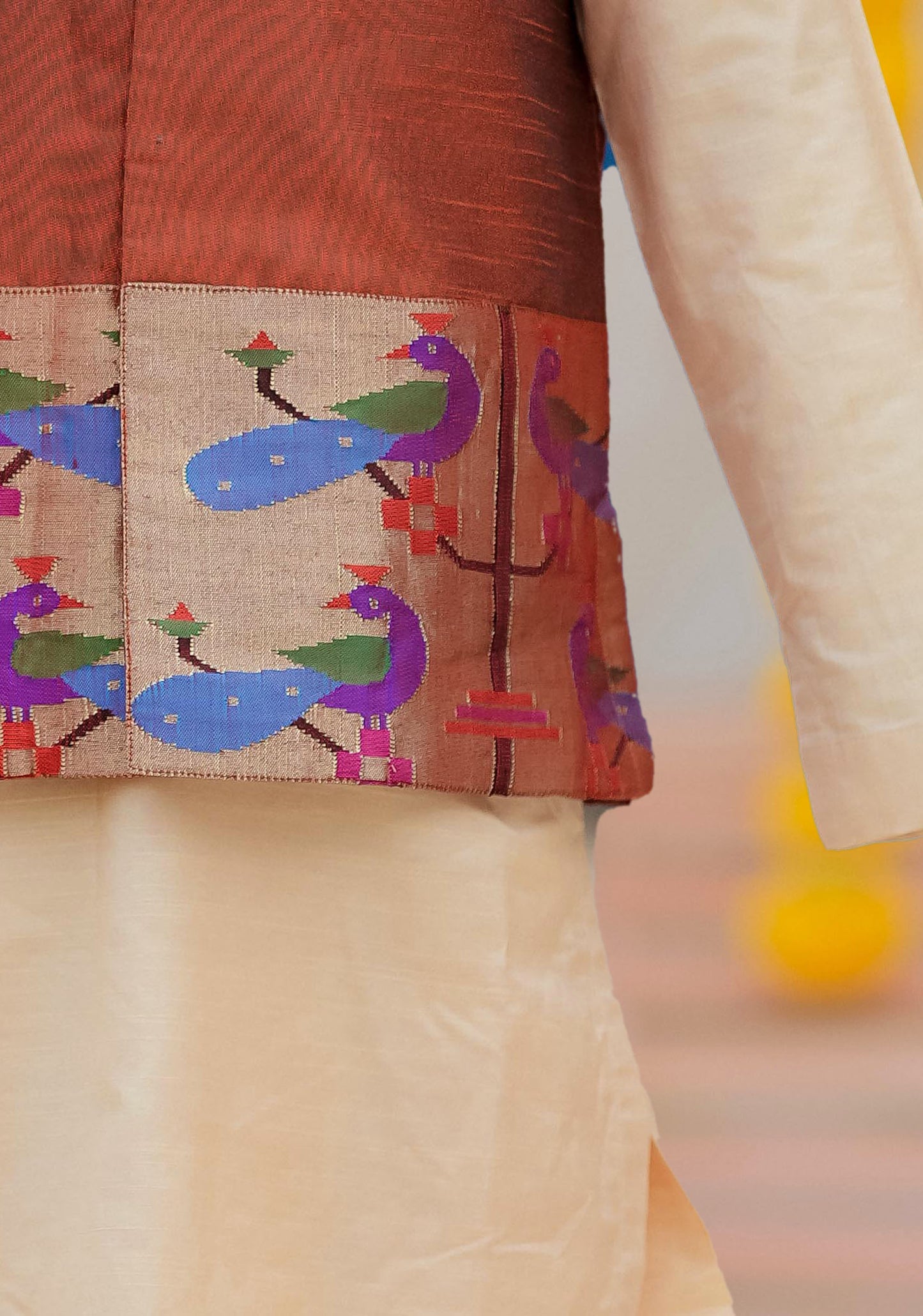 Kids boys silk dhoti set with paithani jacket