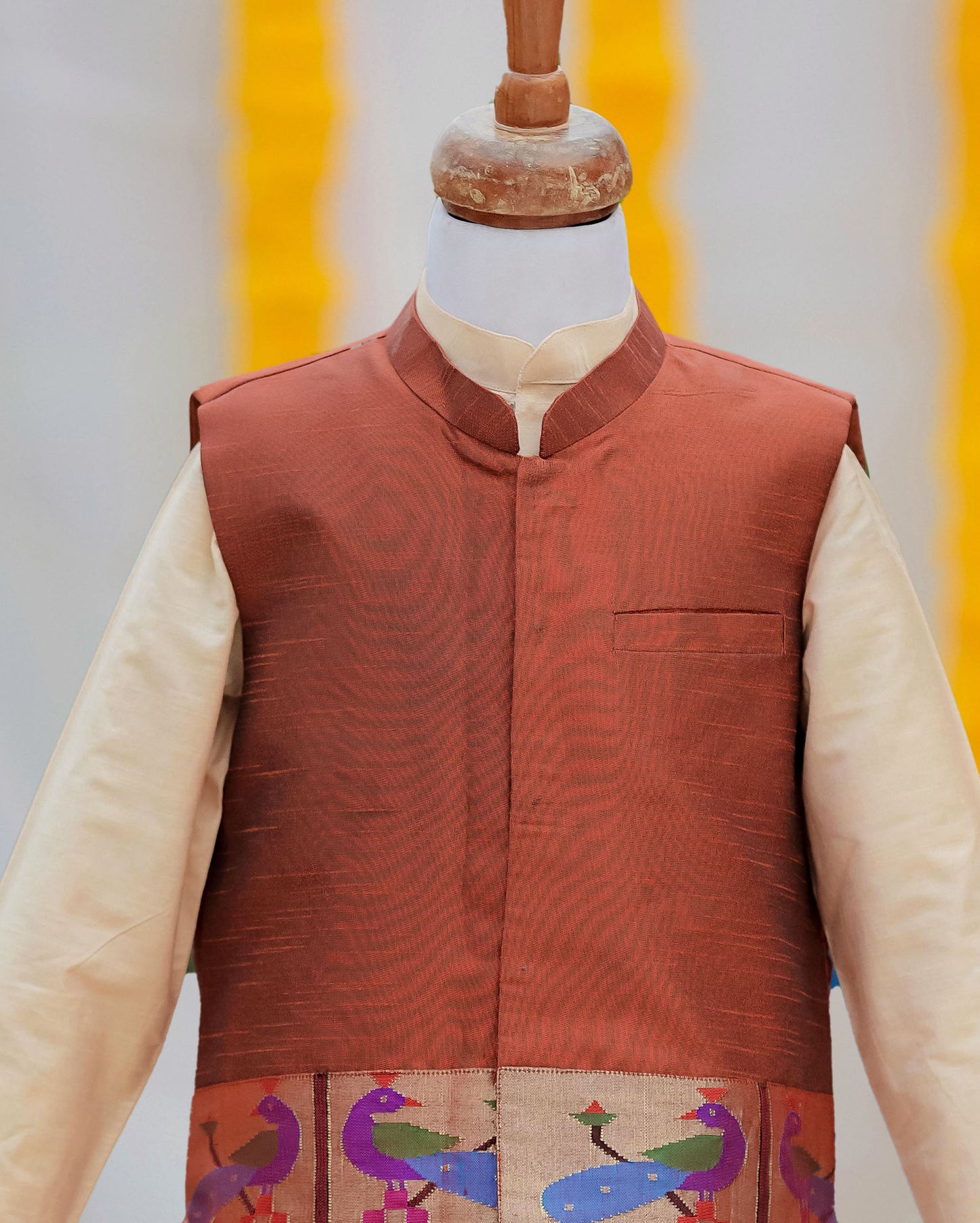 Kids boys silk dhoti set with paithani jacket