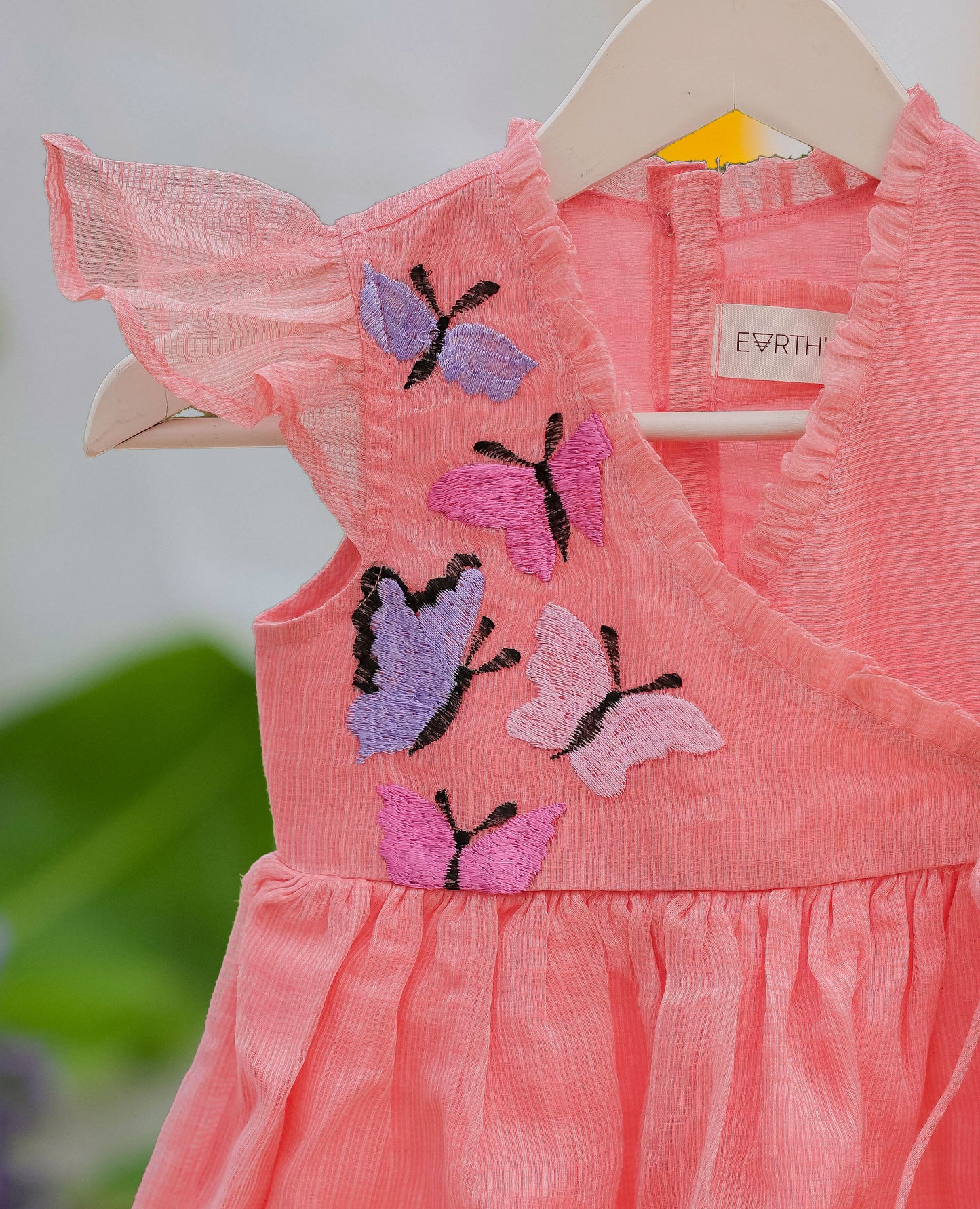 Kids girls peach Kota cotton frock with embroidery
