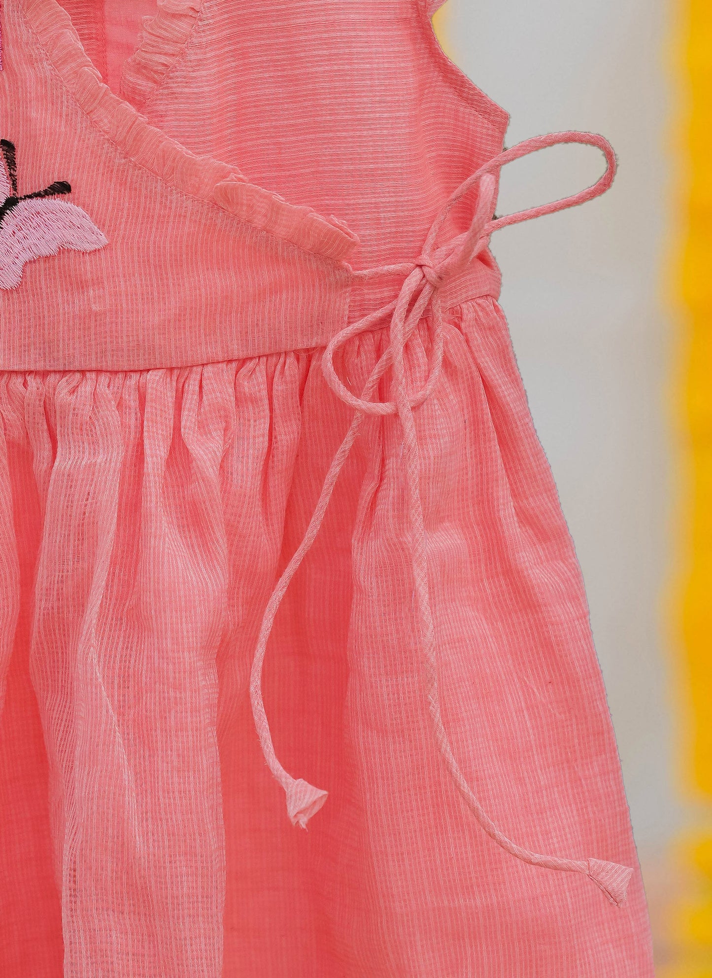 Kids girls peach Kota cotton frock with embroidery