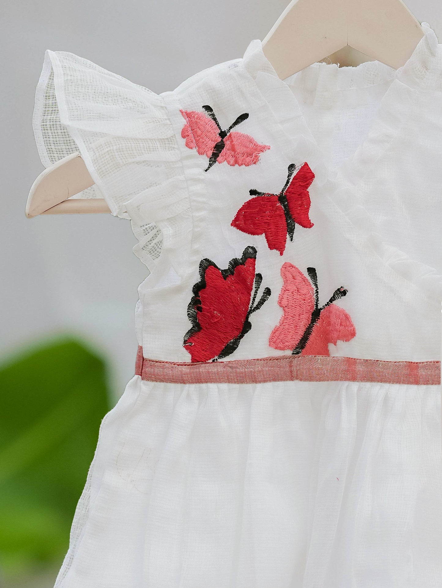 Kids girls Kota cotton white frock with embroidery