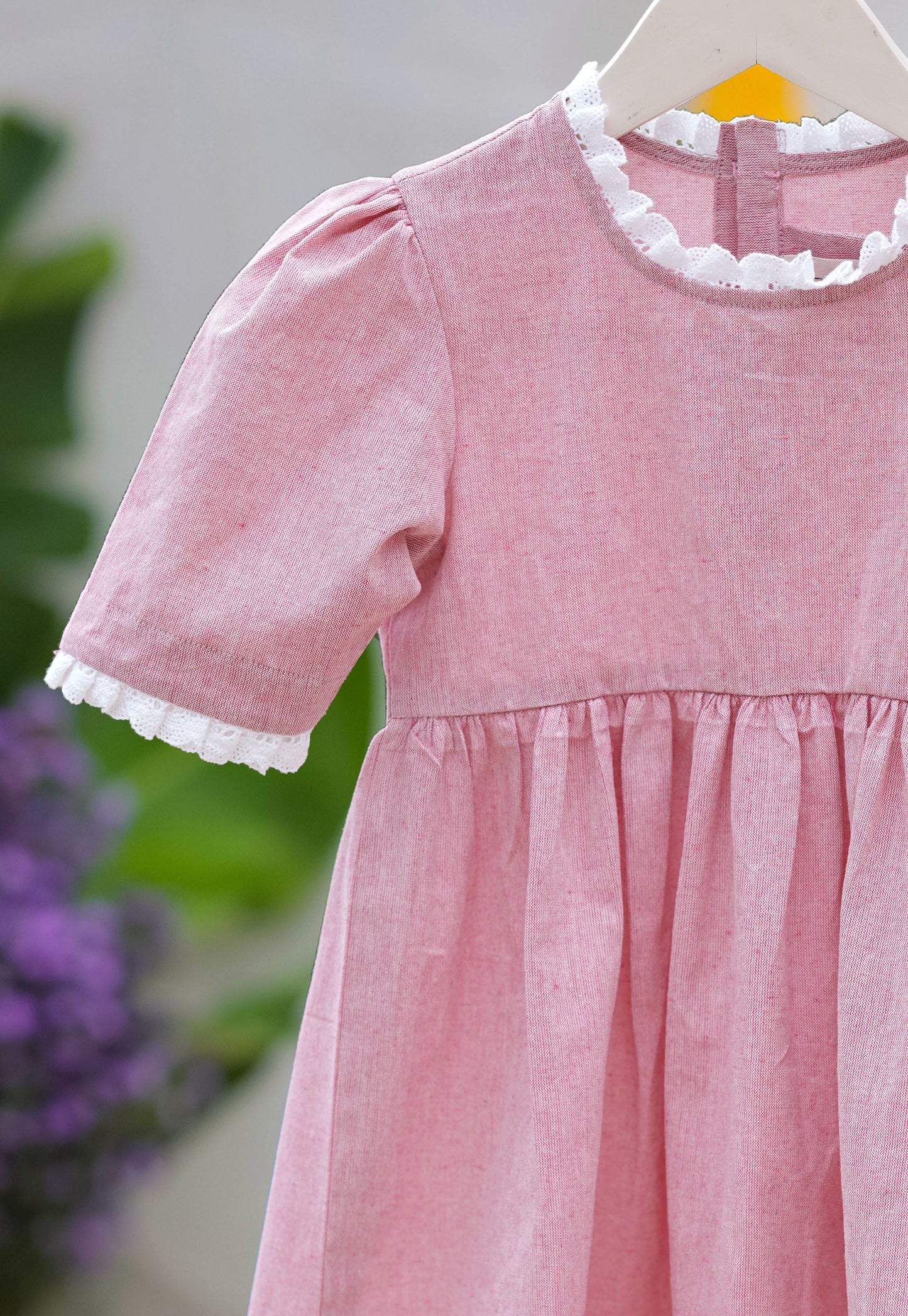 Kids girls cotton frock in pink with lace detail