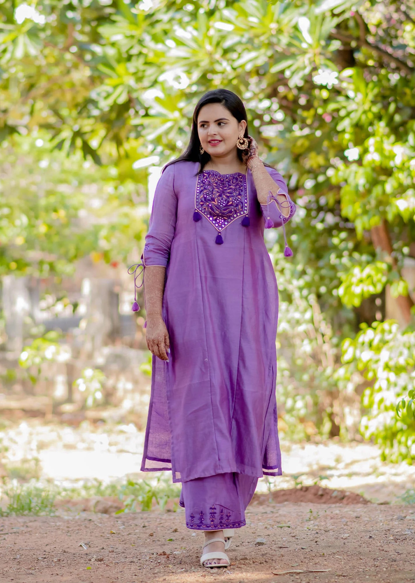 Women’s wear - purple embroidered Kurta palazzo set
