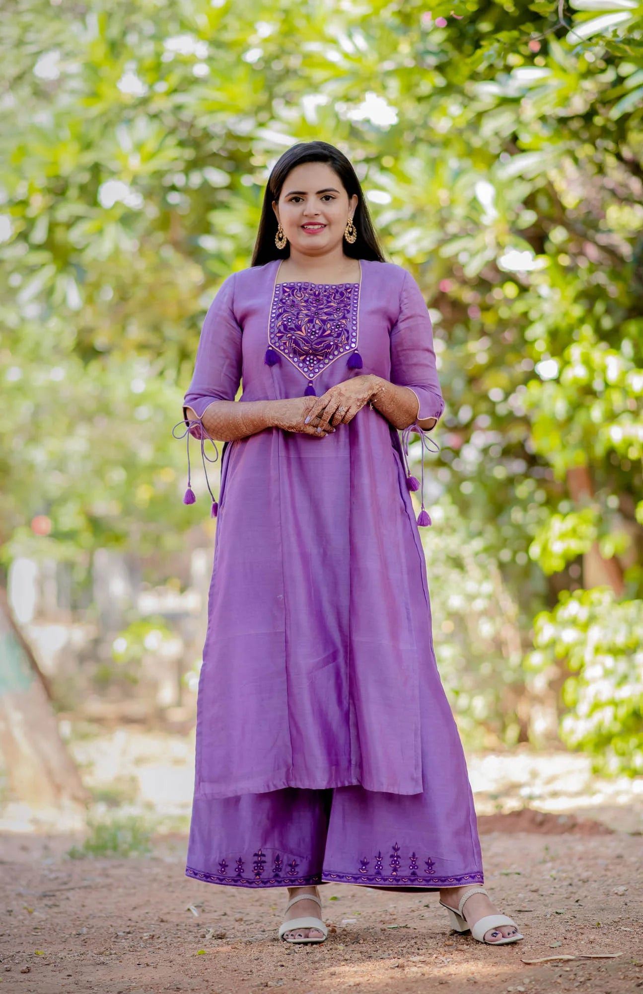 Women’s wear - purple embroidered Kurta palazzo set