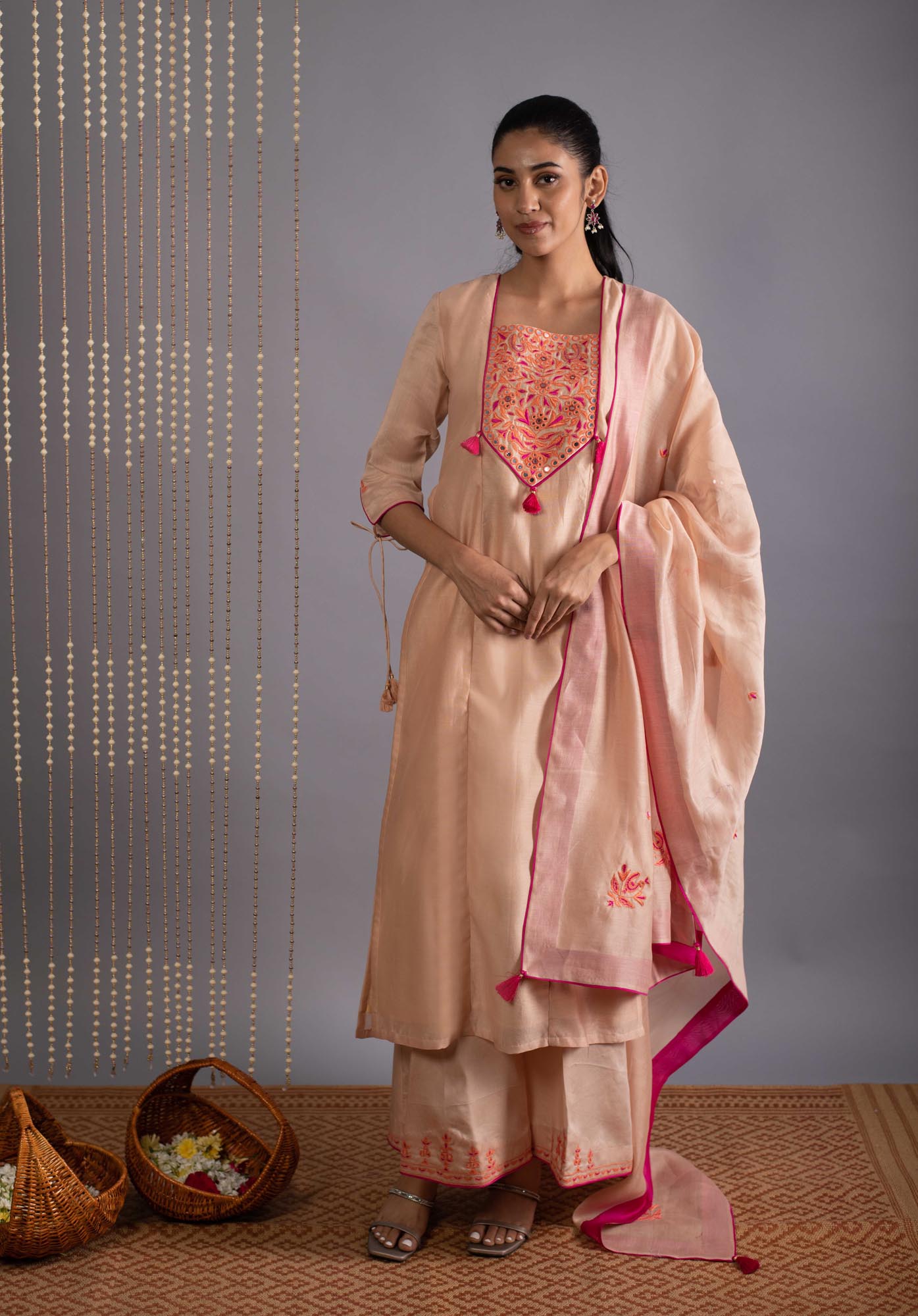 Women’s wear - Embroidered Kurta palazzo set in beige