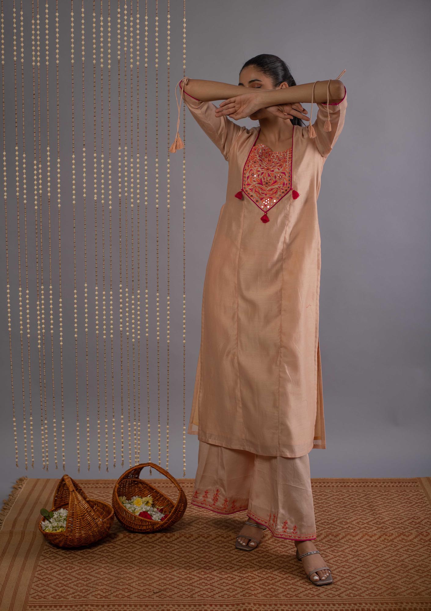 Women’s wear - Embroidered Kurta palazzo set in beige