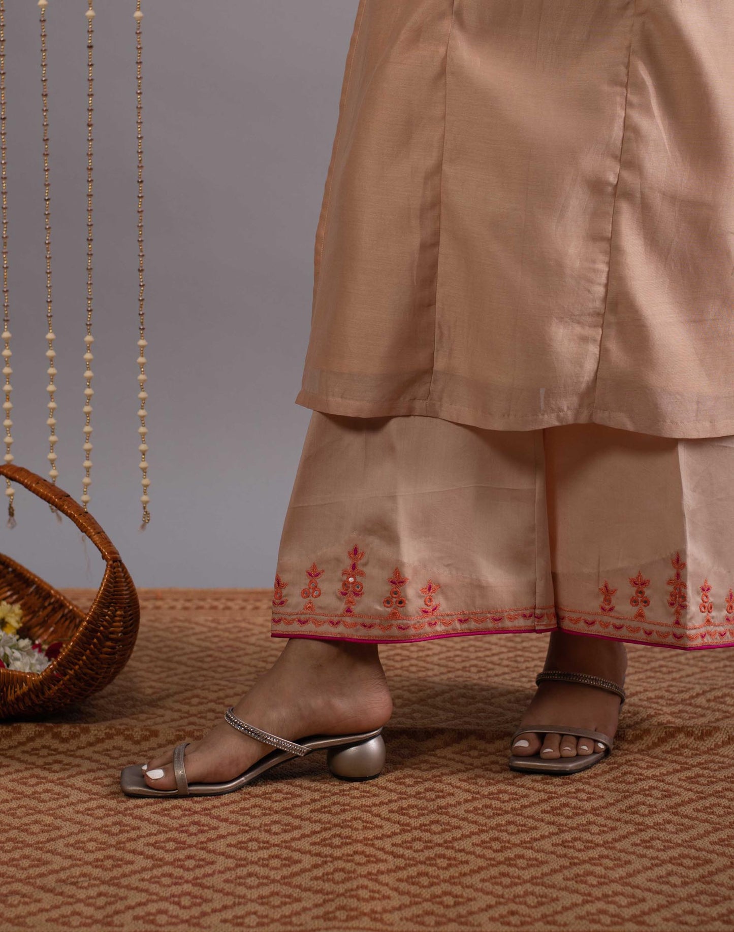 Women’s wear - Embroidered Kurta palazzo set in beige