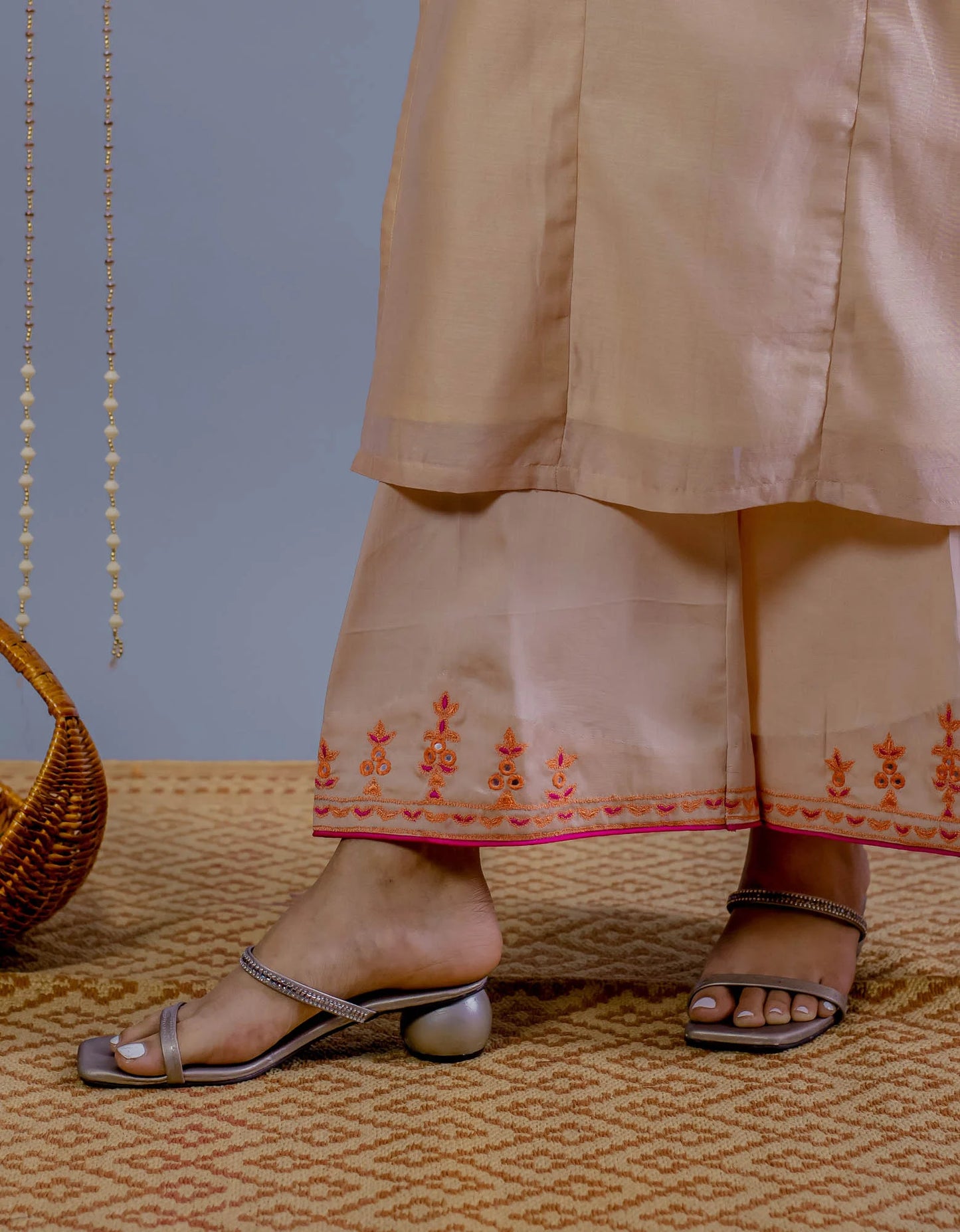 Women’s wear - Embroidered Kurta palazzo set in beige