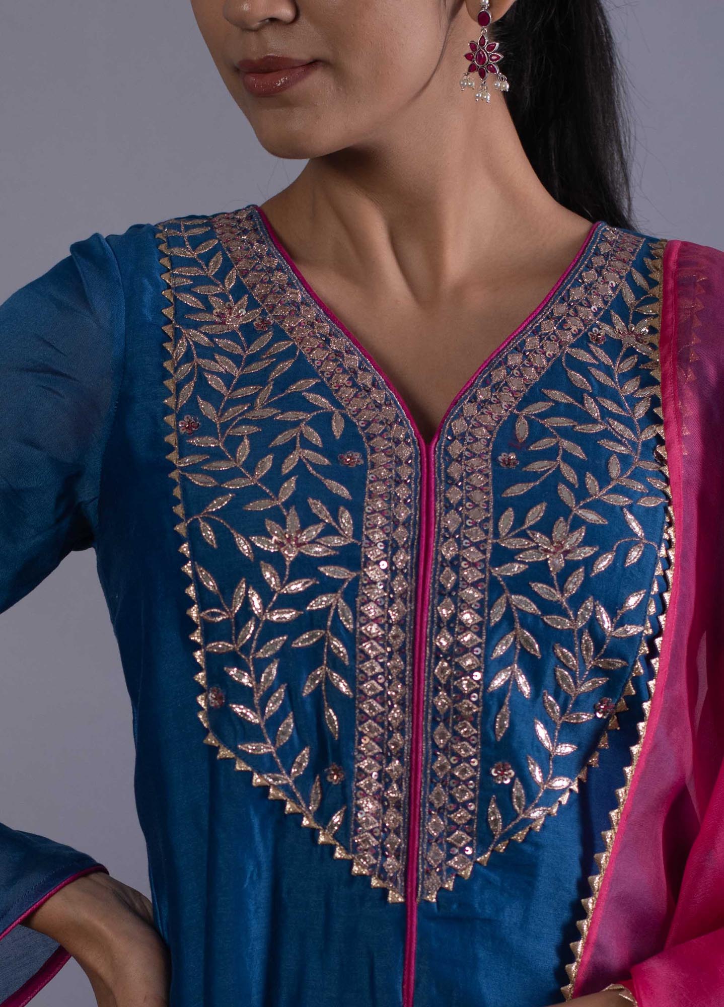 Gotapatti Embroidered Blue Set