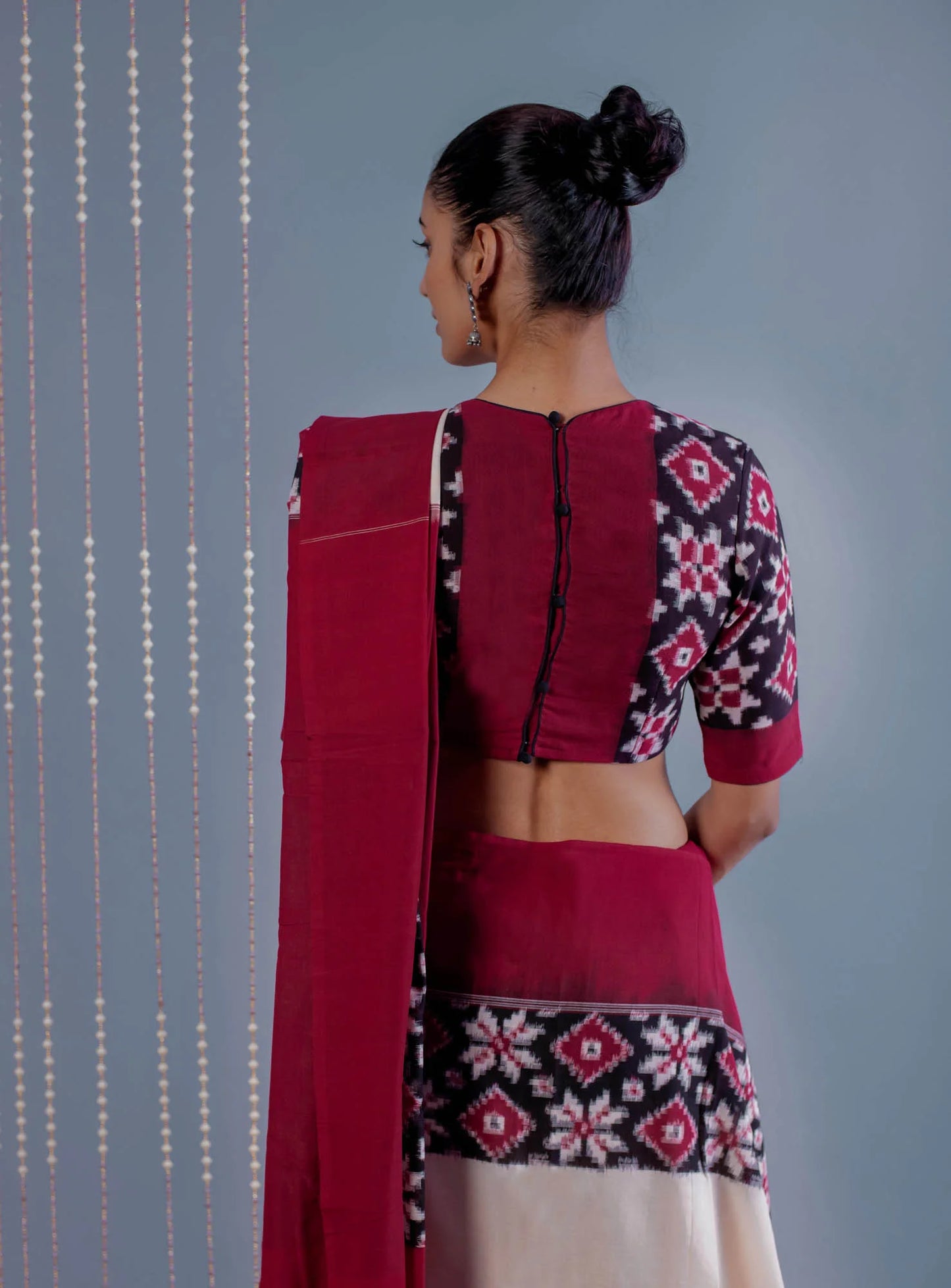 Women’s blouse Double ikat telia rumal cotton blouse in black and maroon