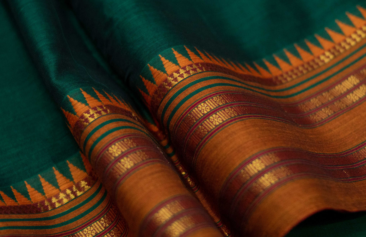 Saree - Narayanpet Green Cotton Saree with Golden Zari Border