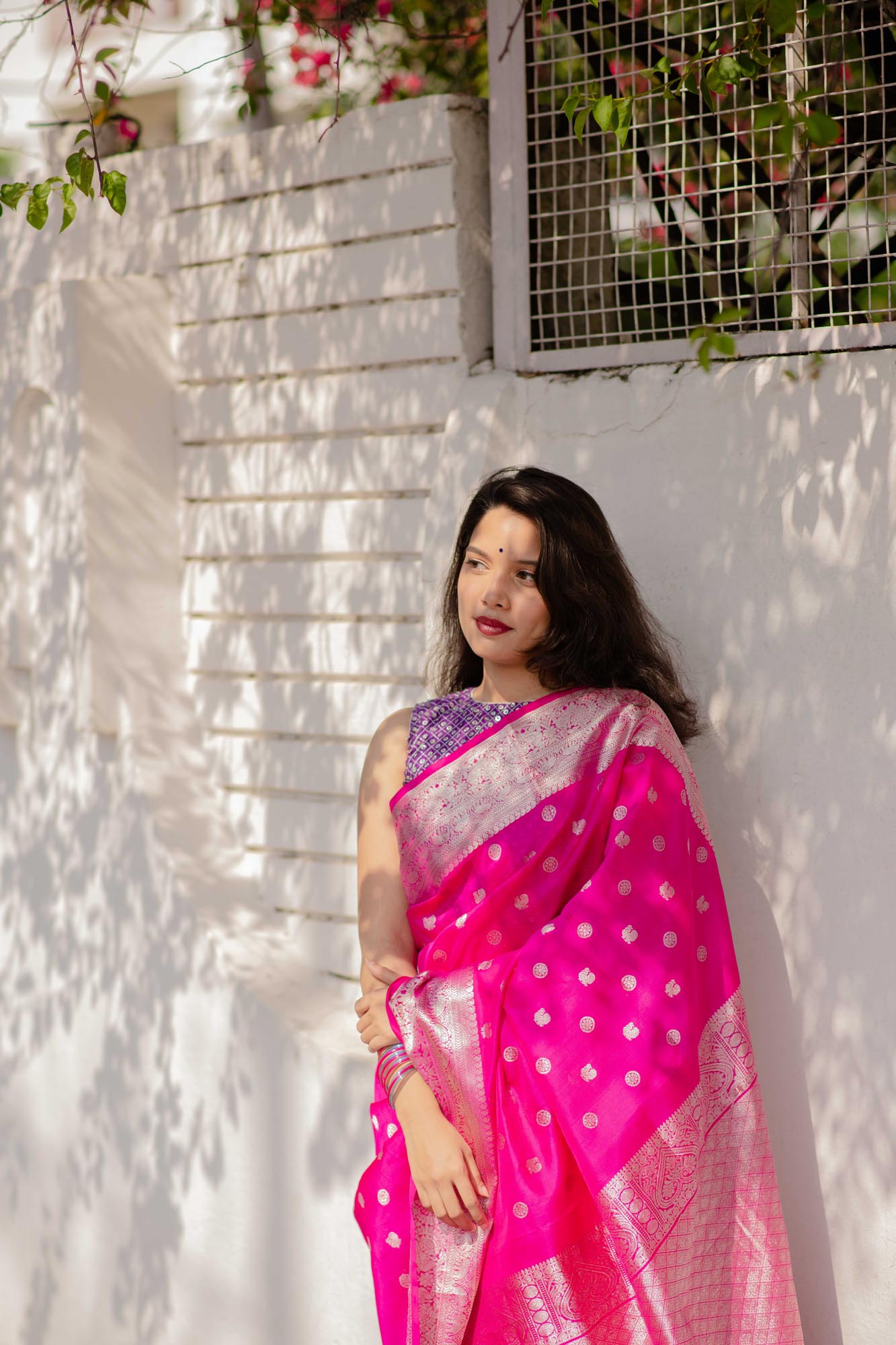 Saree - Rani Pink Pure Silk light-weight Kanchi Saree