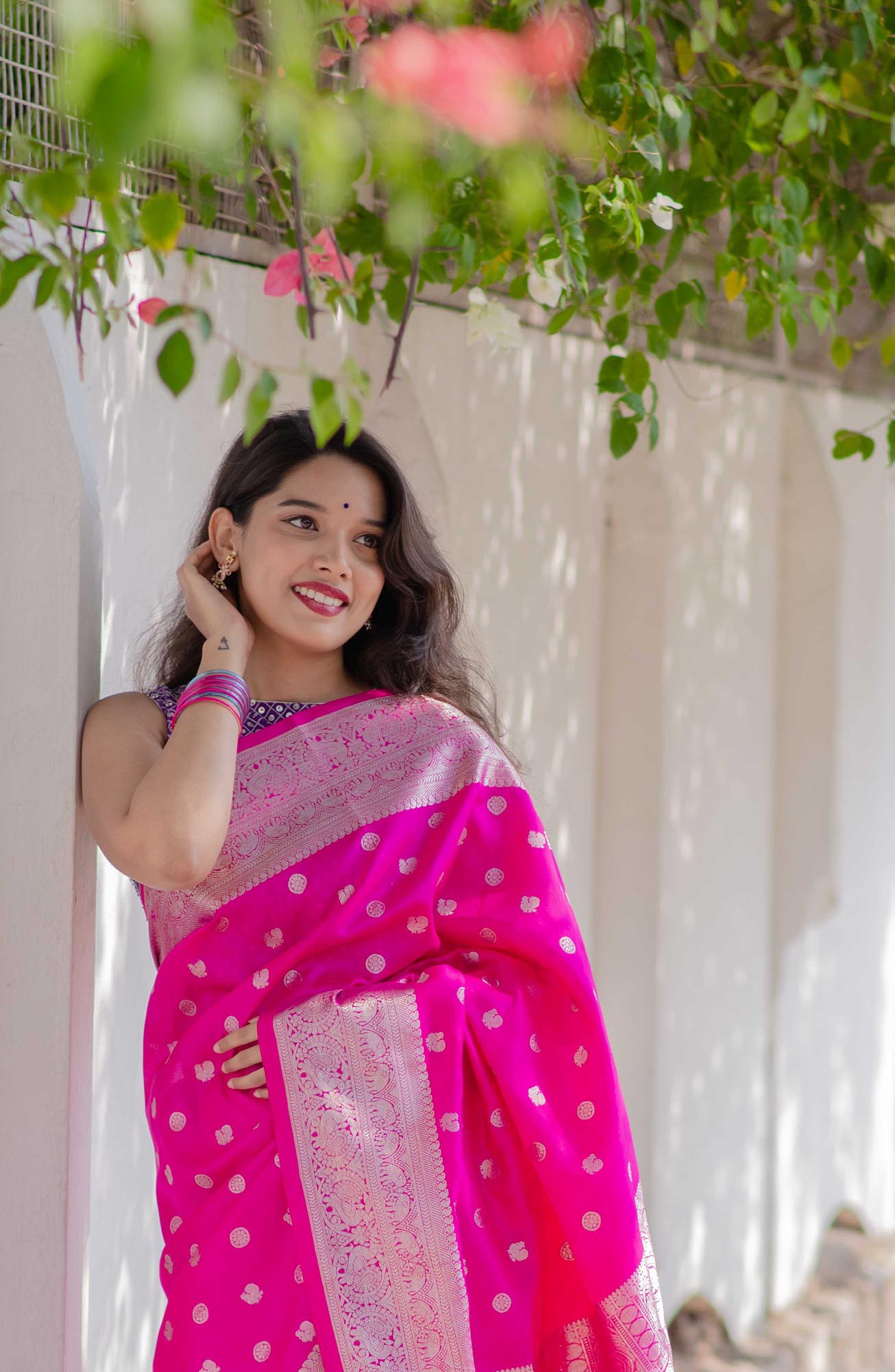 Saree - Rani Pink Pure Silk light-weight Kanchi Saree