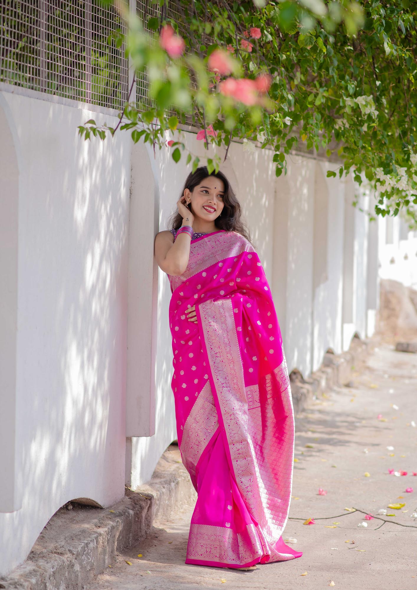 Saree - Rani Pink Pure Silk light-weight Kanchi Saree