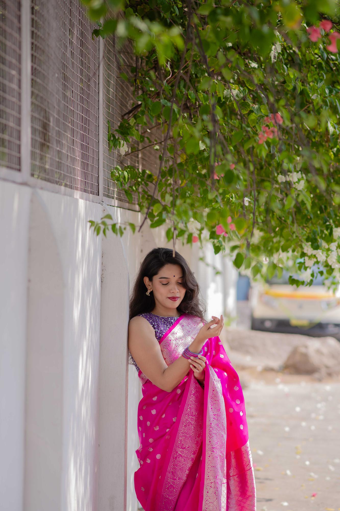 Saree - Rani Pink Pure Silk light-weight Kanchi Saree