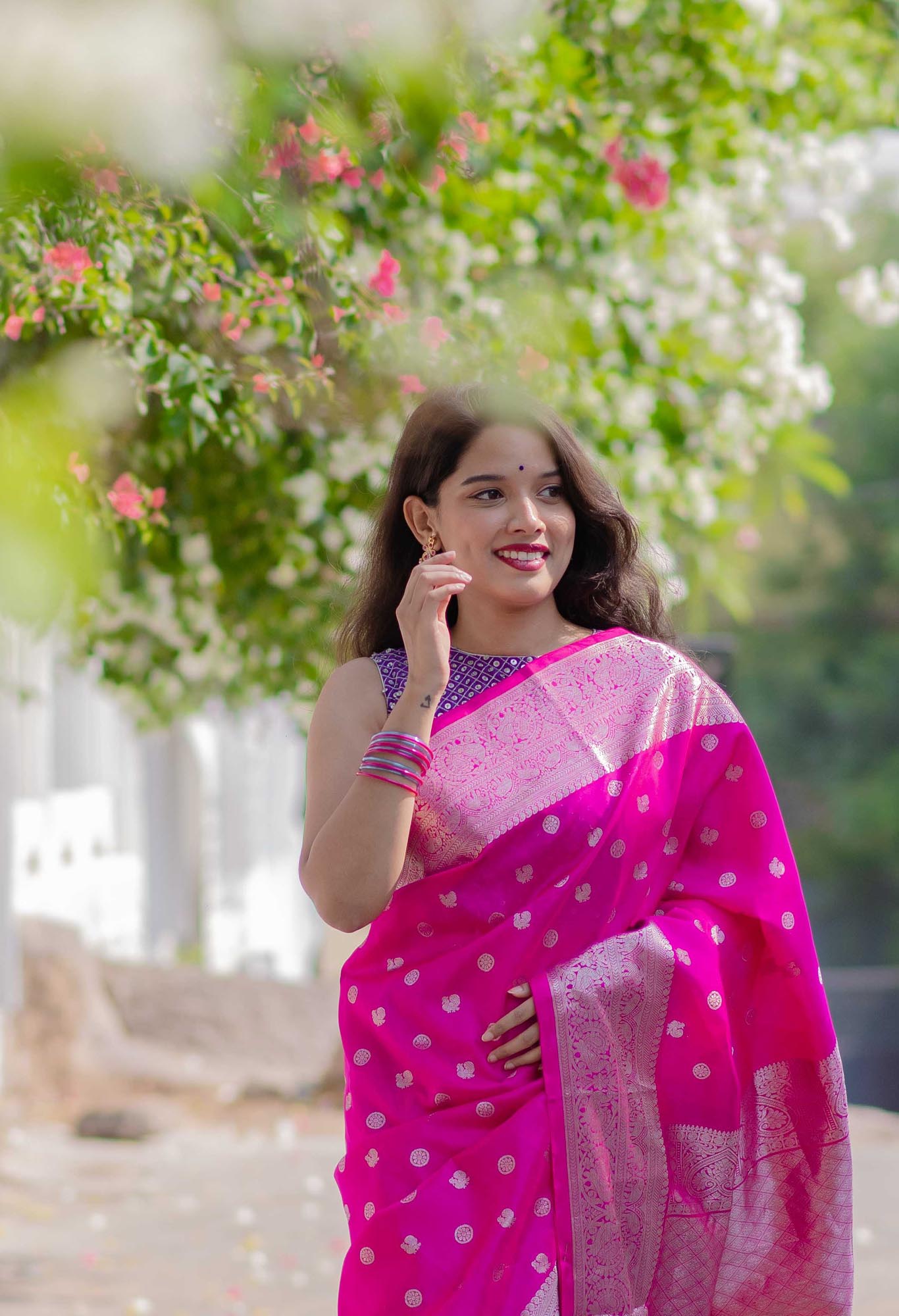Saree - Rani Pink Pure Silk light-weight Kanchi Saree