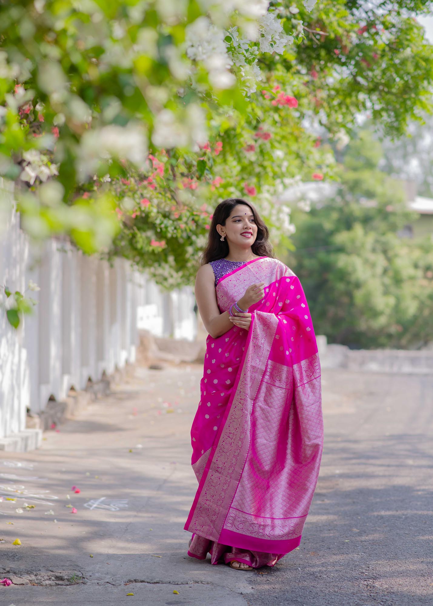 Saree - Rani Pink Pure Silk light-weight Kanchi Saree