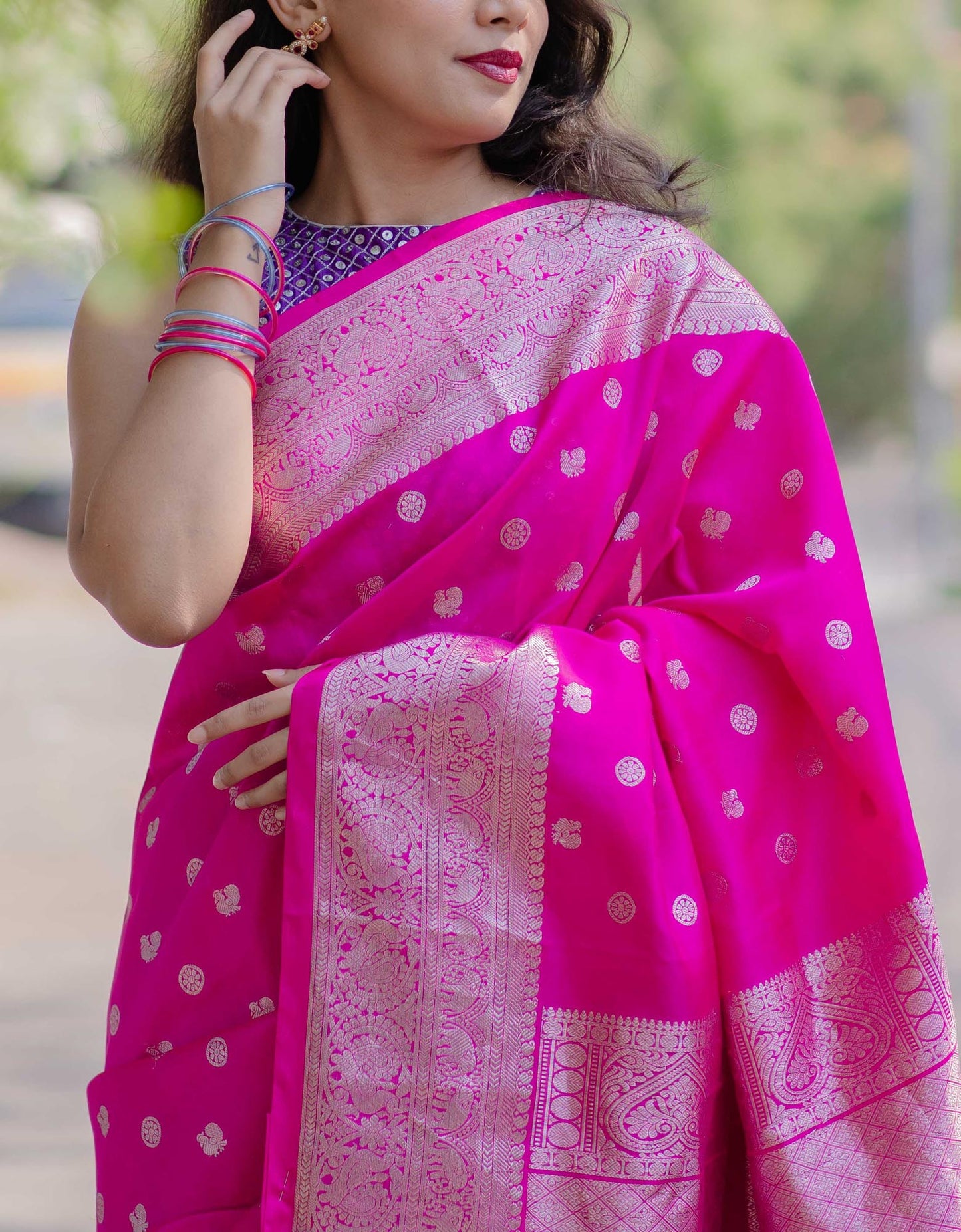Saree - Rani Pink Pure Silk light-weight Kanchi Saree