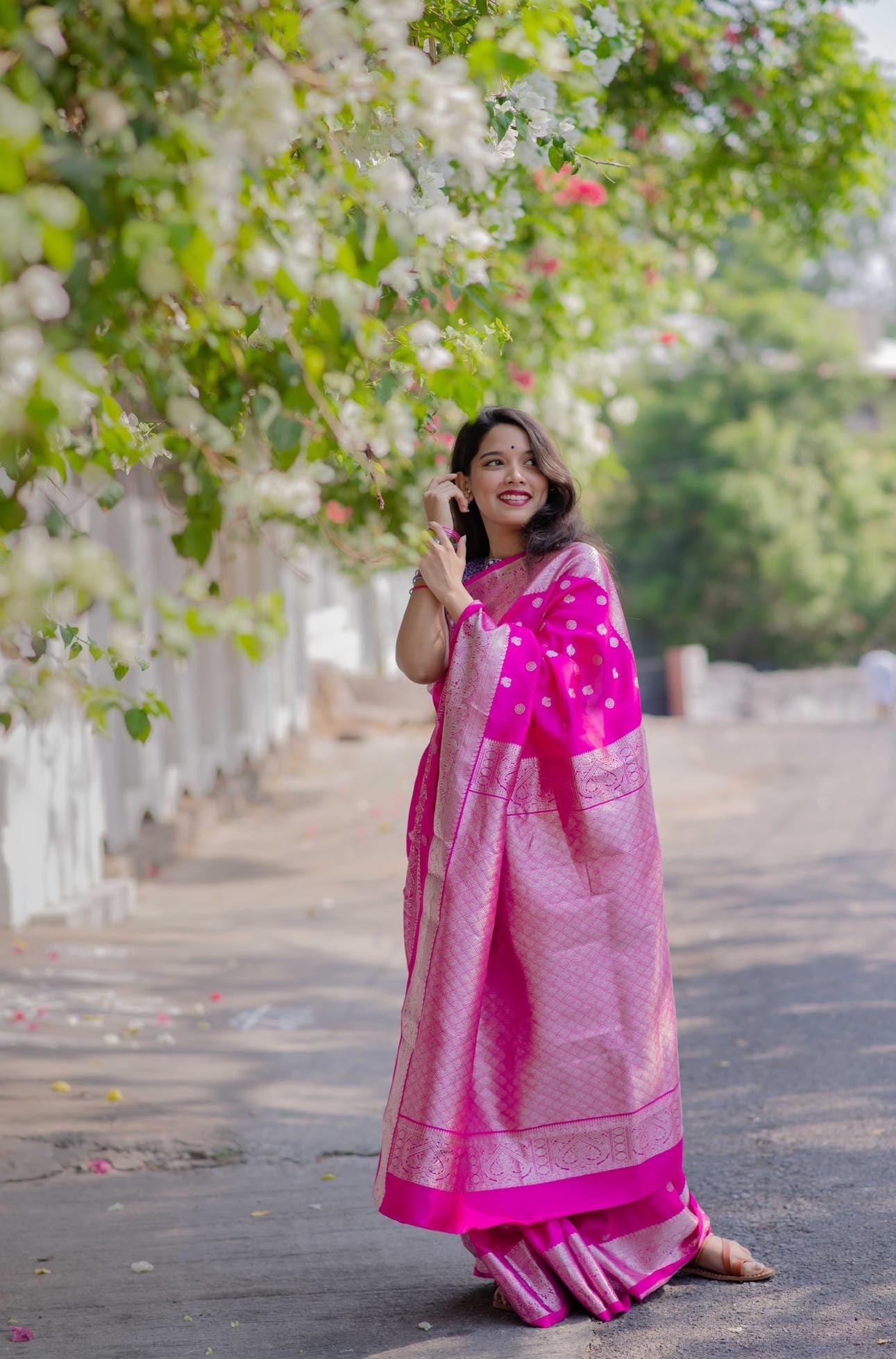 Saree - Rani Pink Pure Silk light-weight Kanchi Saree