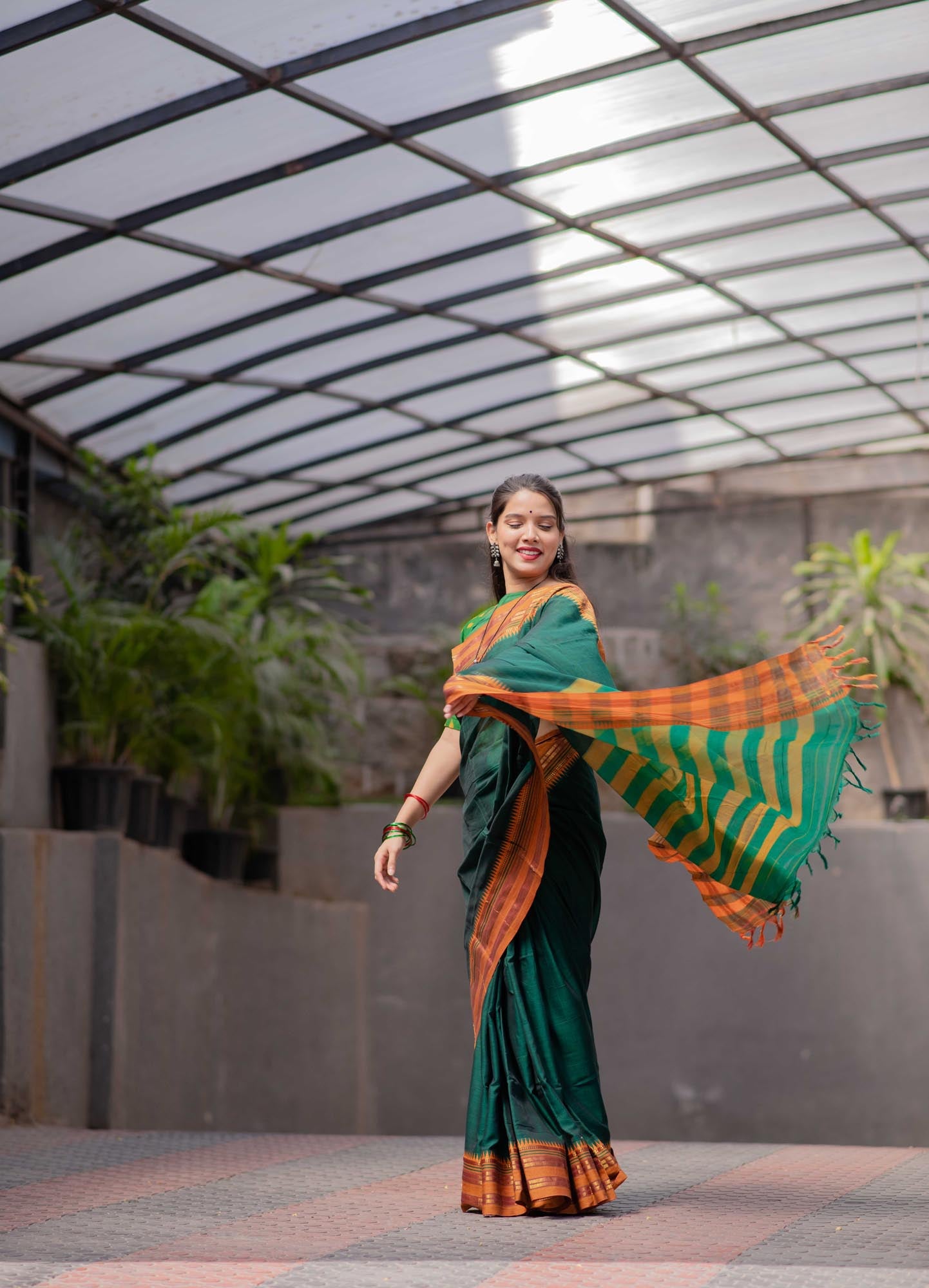 Saree - Narayanpet Green Cotton Saree with Golden Zari Border