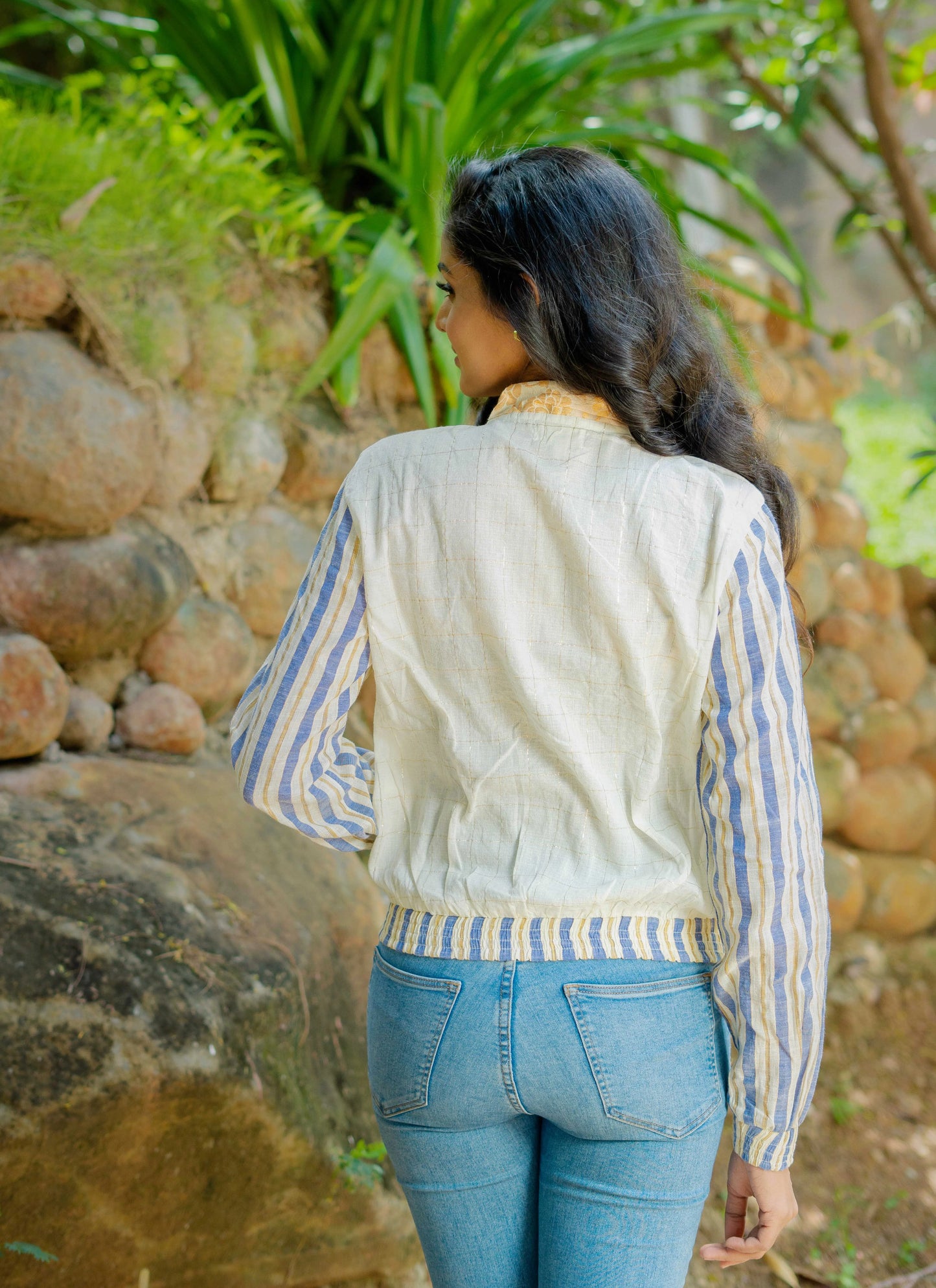 Off-White Cotton Jacket with Hand Embroidered