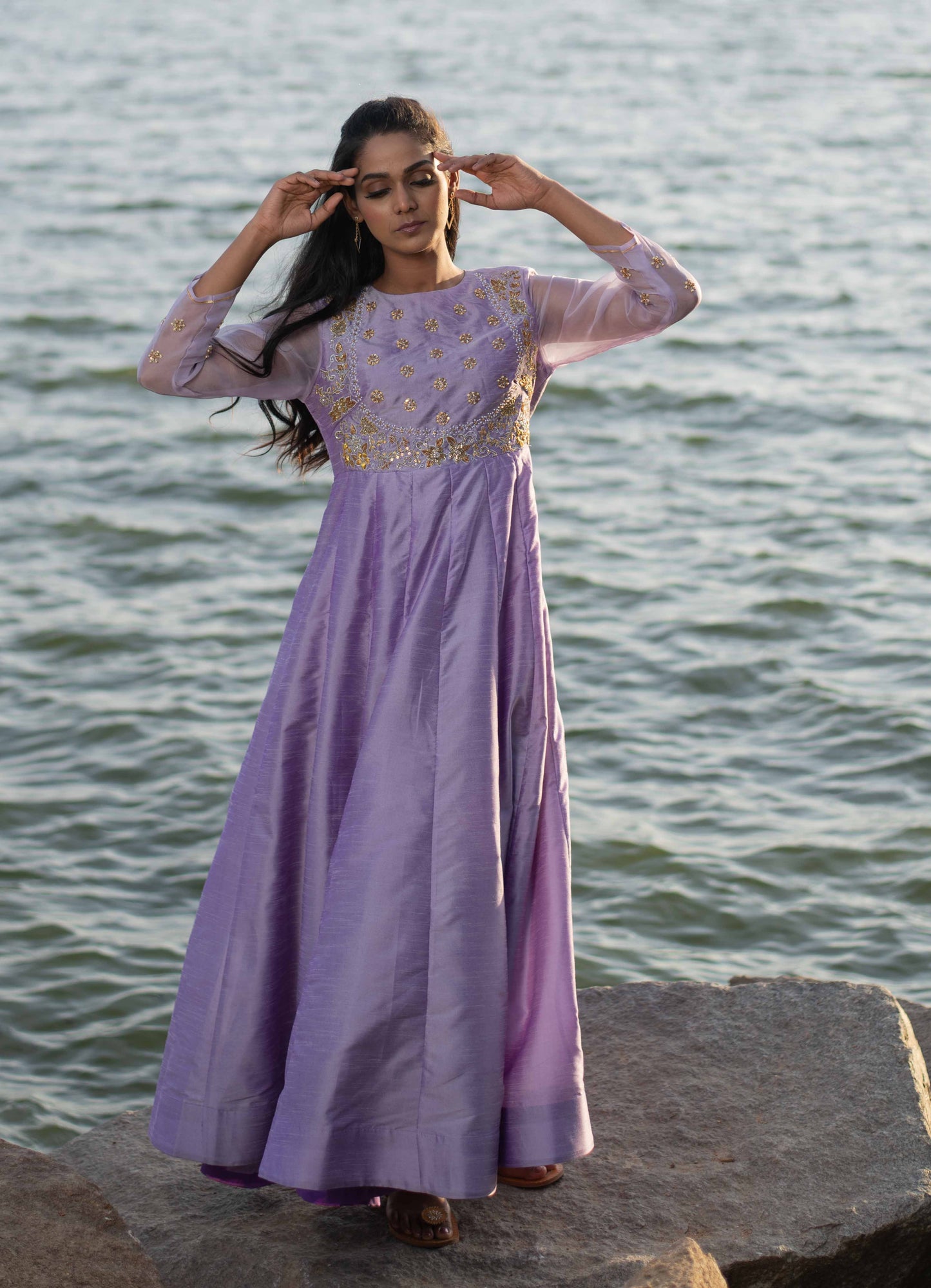 Hand Embroidered Lavender Dress