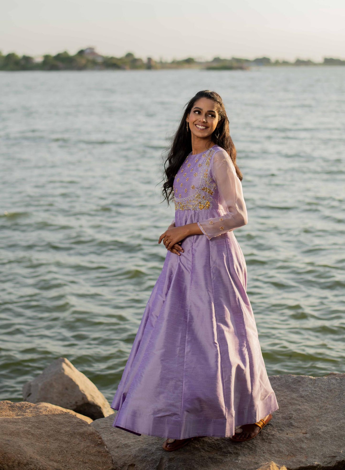 Hand Embroidered Lavender Dress