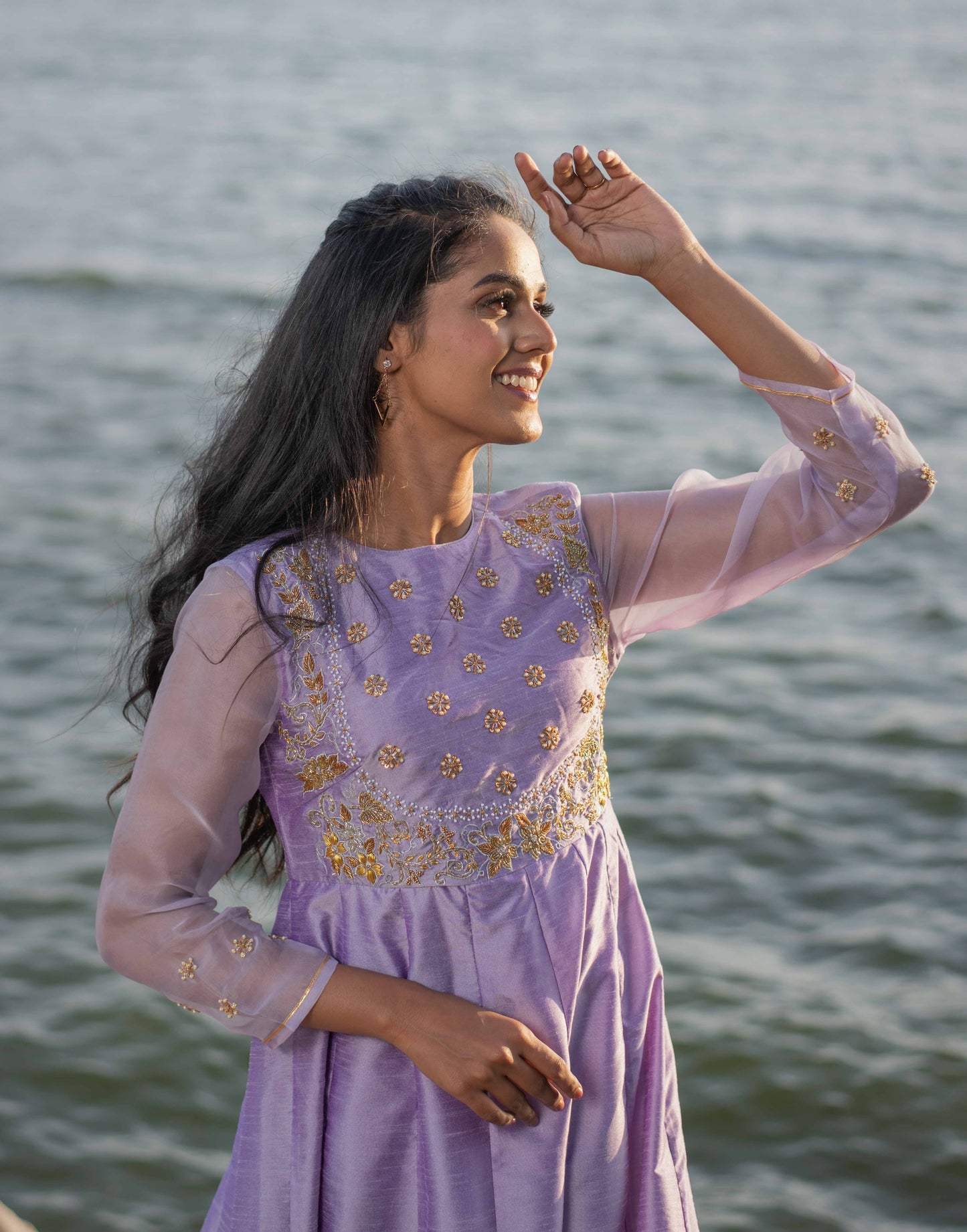 Hand Embroidered Lavender Dress
