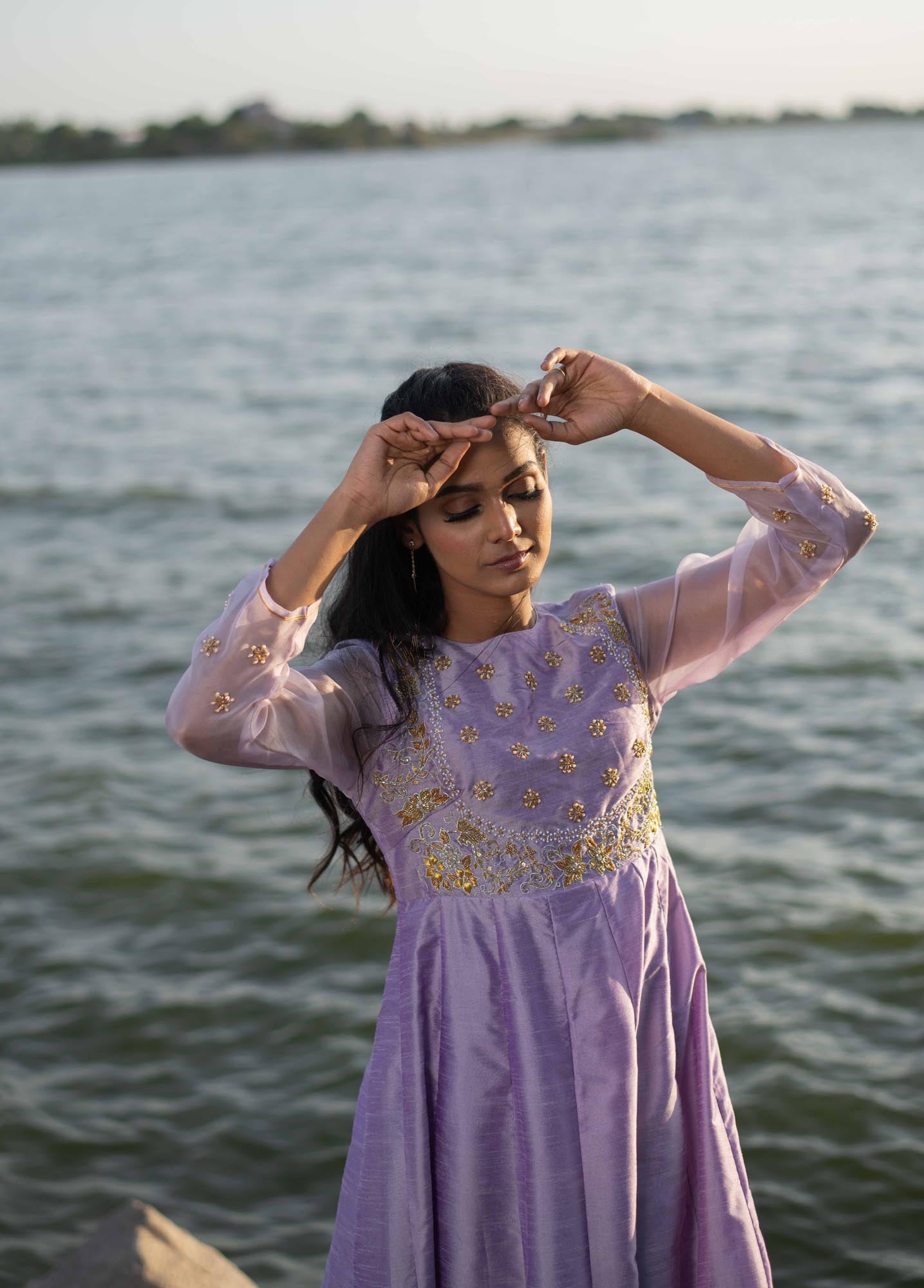 Hand Embroidered Lavender Dress