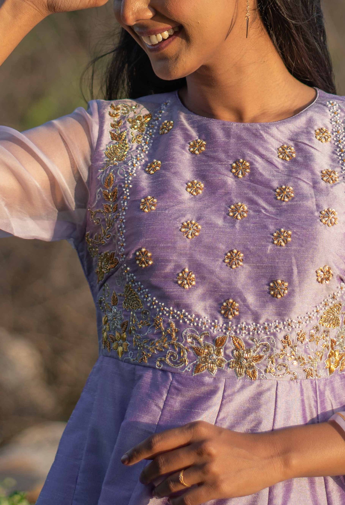 Hand Embroidered Lavender Dress