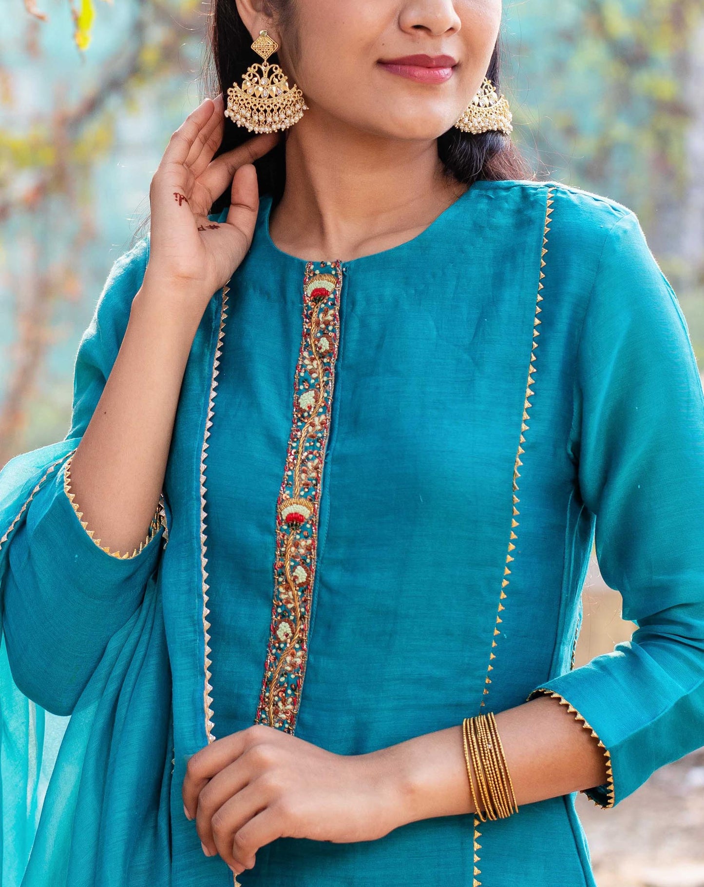 Handwoven Chanderi Kurta and Bottom with Dupatta
