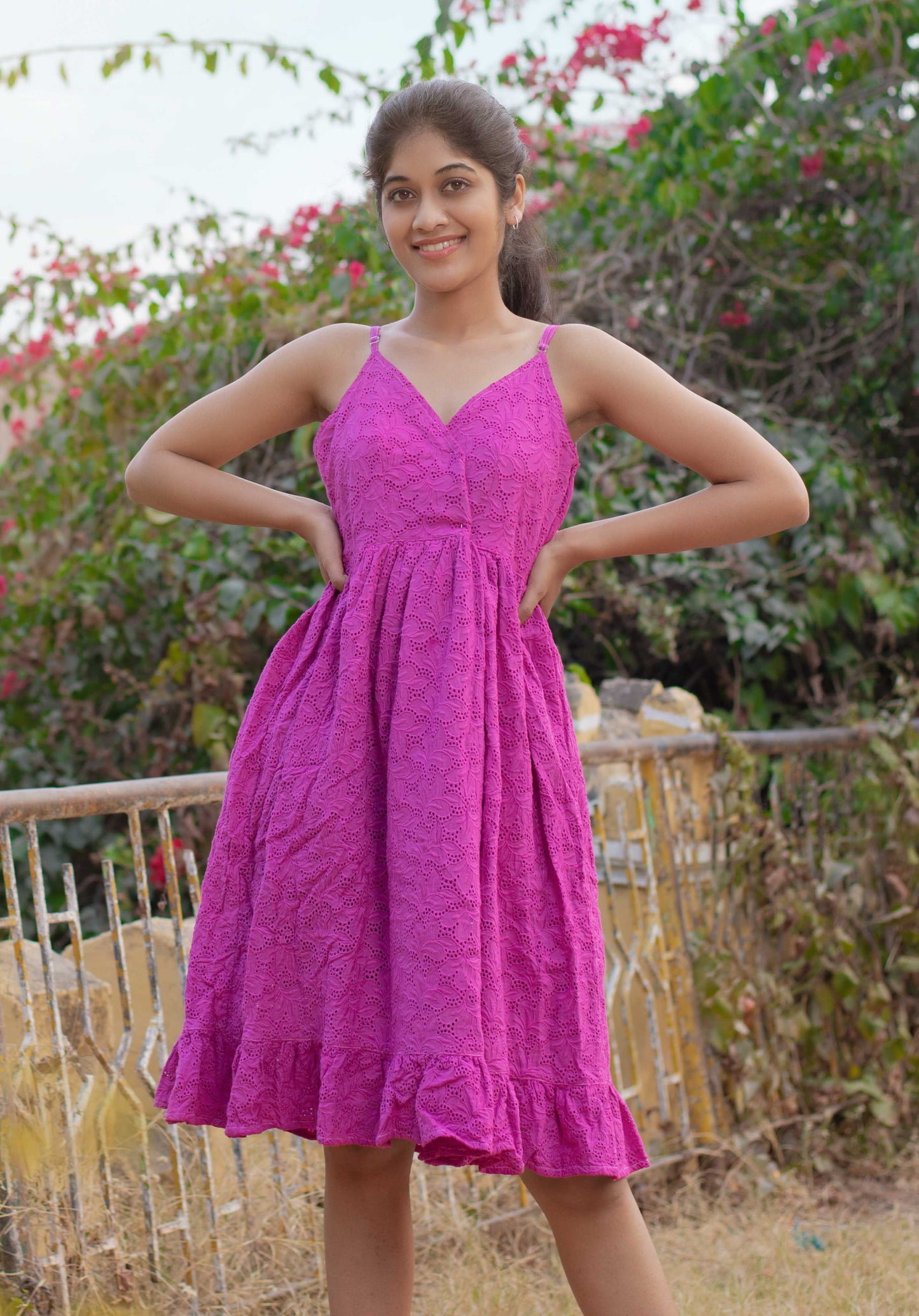 Schiffli embroidered strap dress