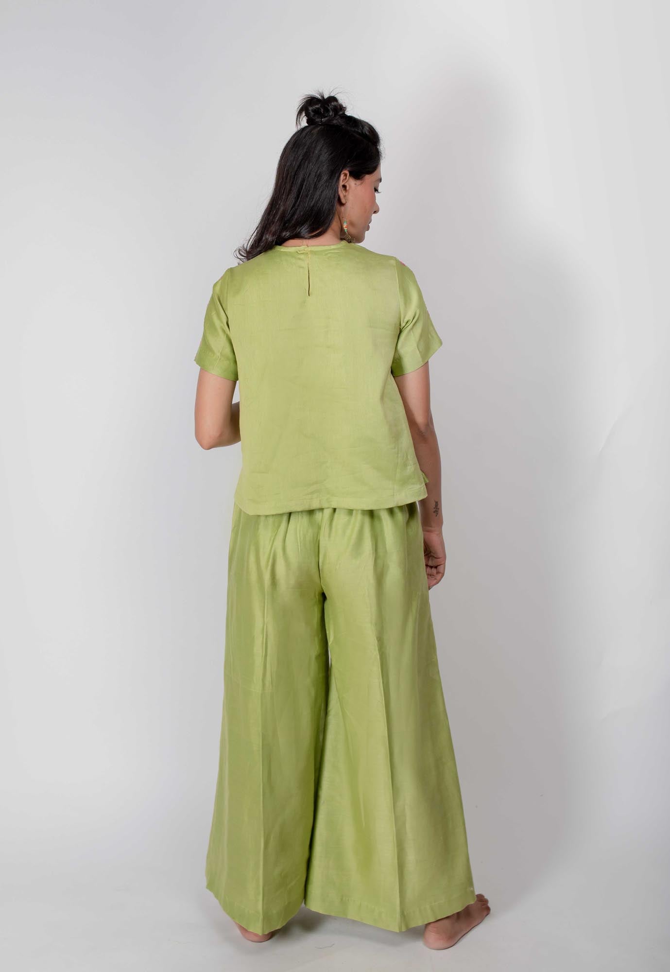 Pista Green Chanderi Mirror Embroidered Co-ord set