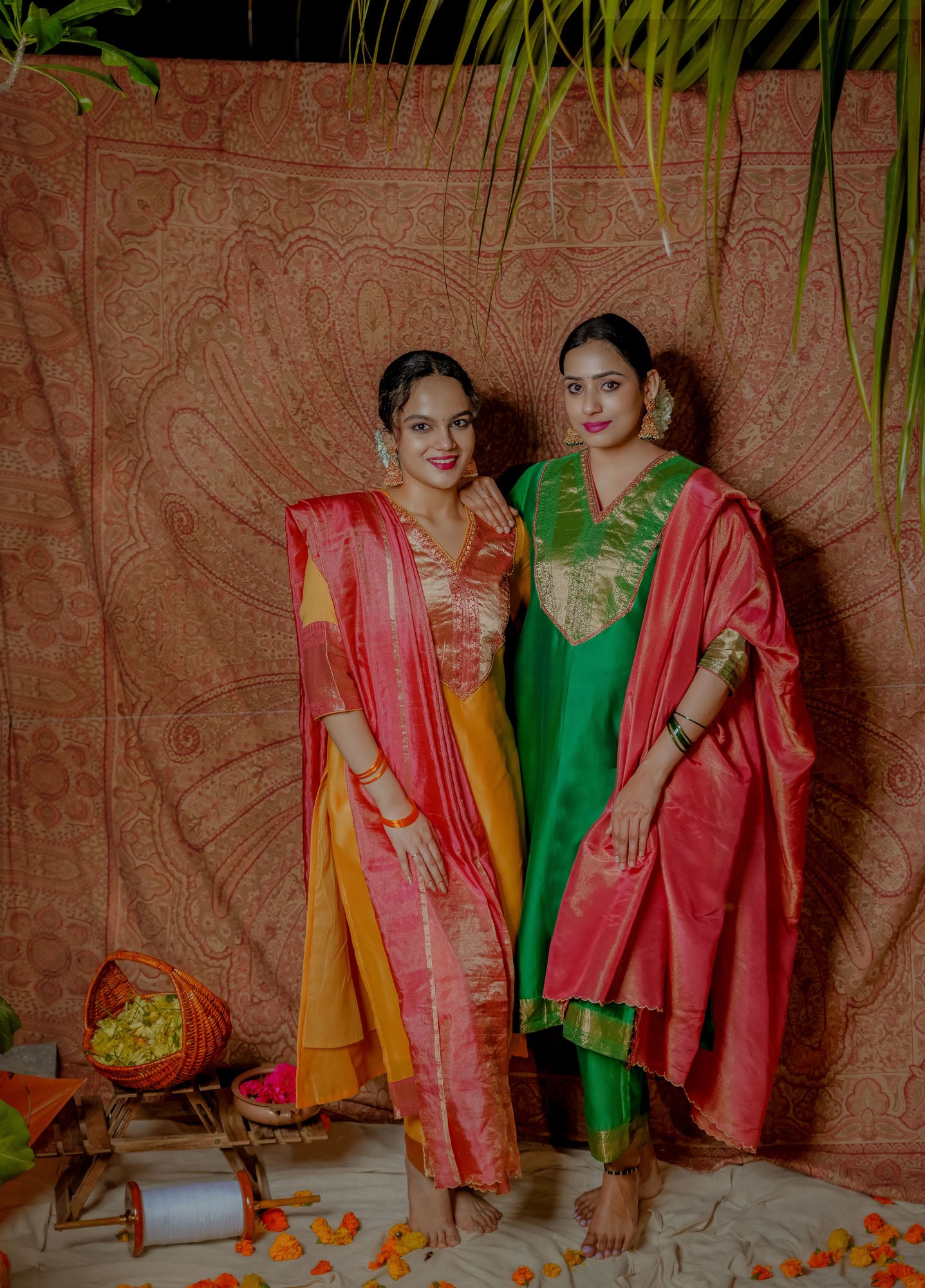 Women’s wear Traditional green chanderi kurta set with embroidery and zari