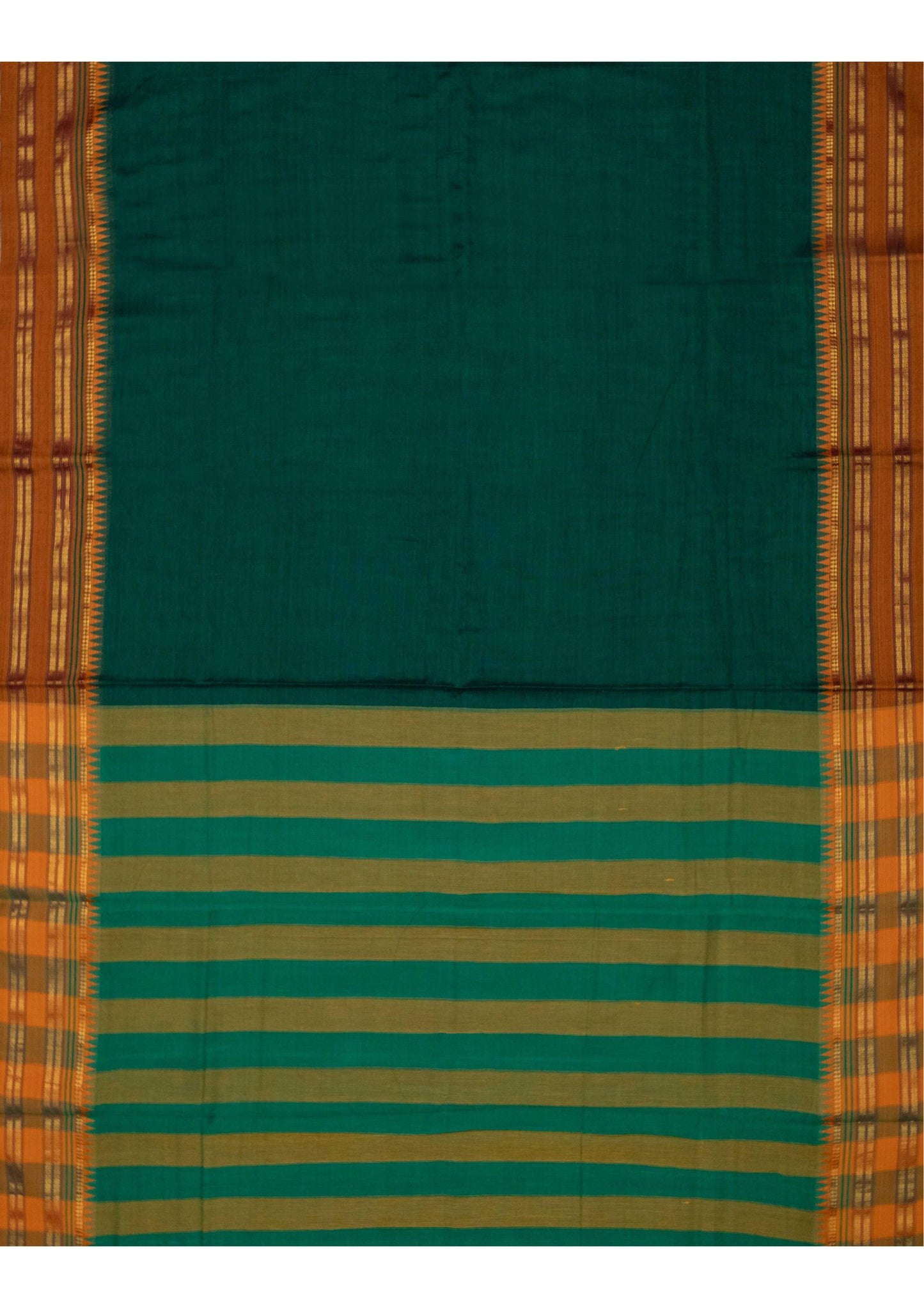 Saree - Narayanpet Green Cotton Saree with Golden Zari Border