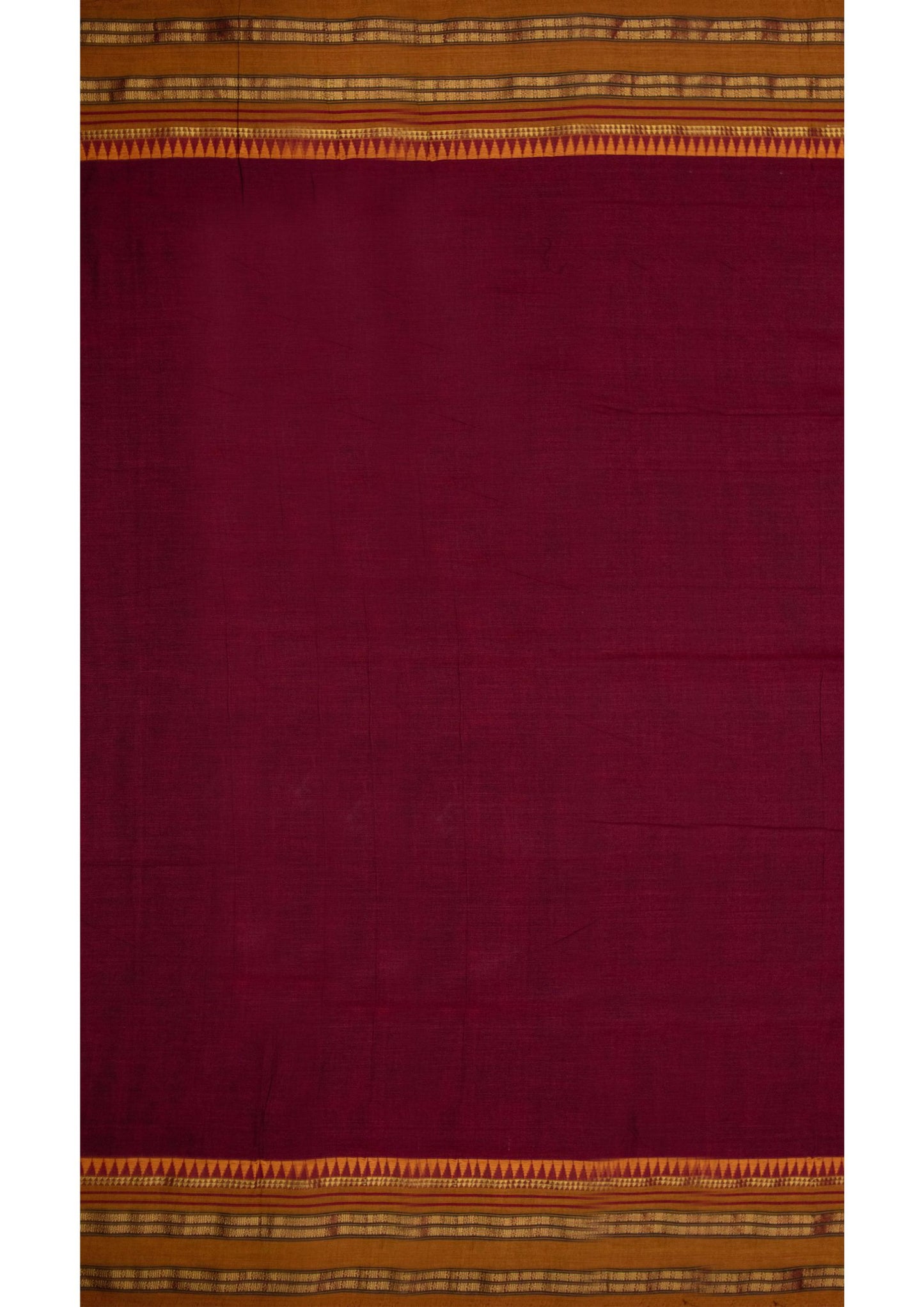 Saree- Narayanpet Maroon Cotton Saree with Golden Zari Border