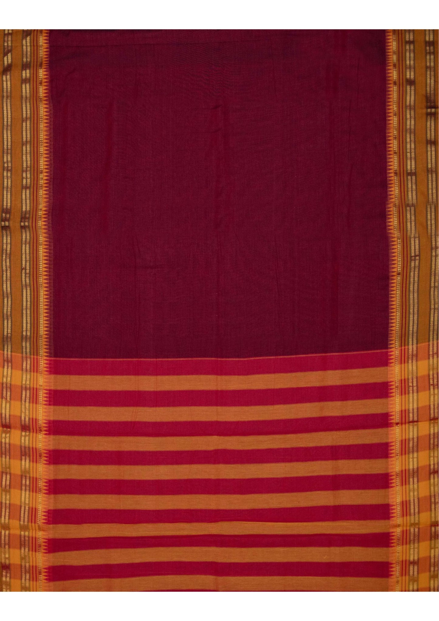 Saree- Narayanpet Maroon Cotton Saree with Golden Zari Border