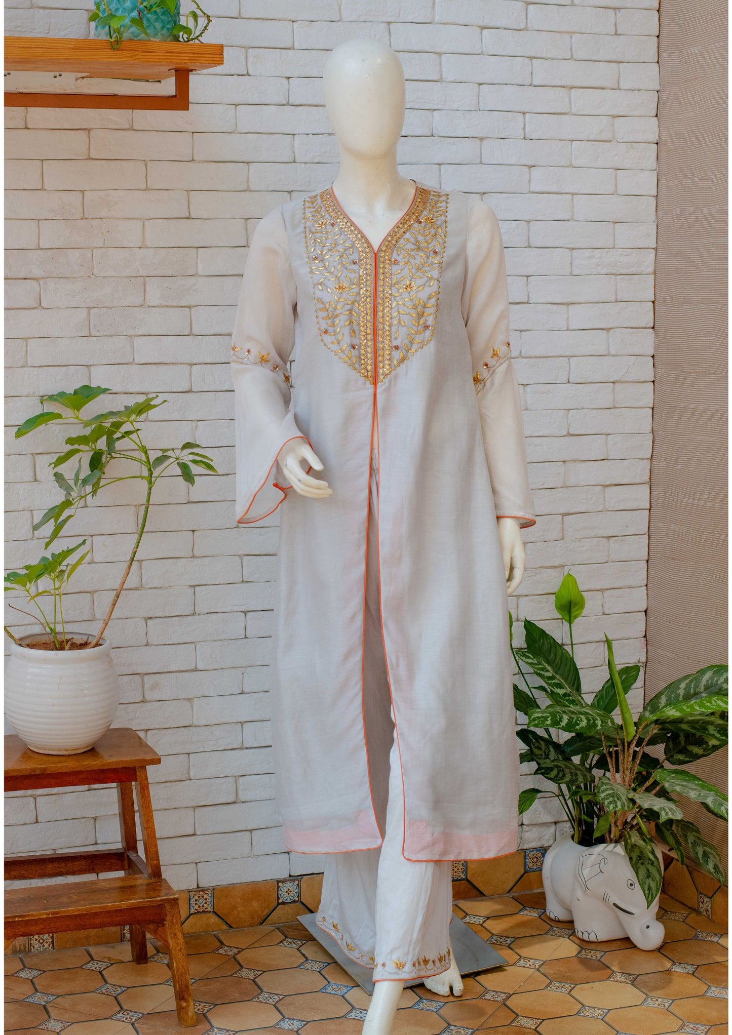 Women’s wear - Gotapatti Embroidered Grey kurta palazzo set