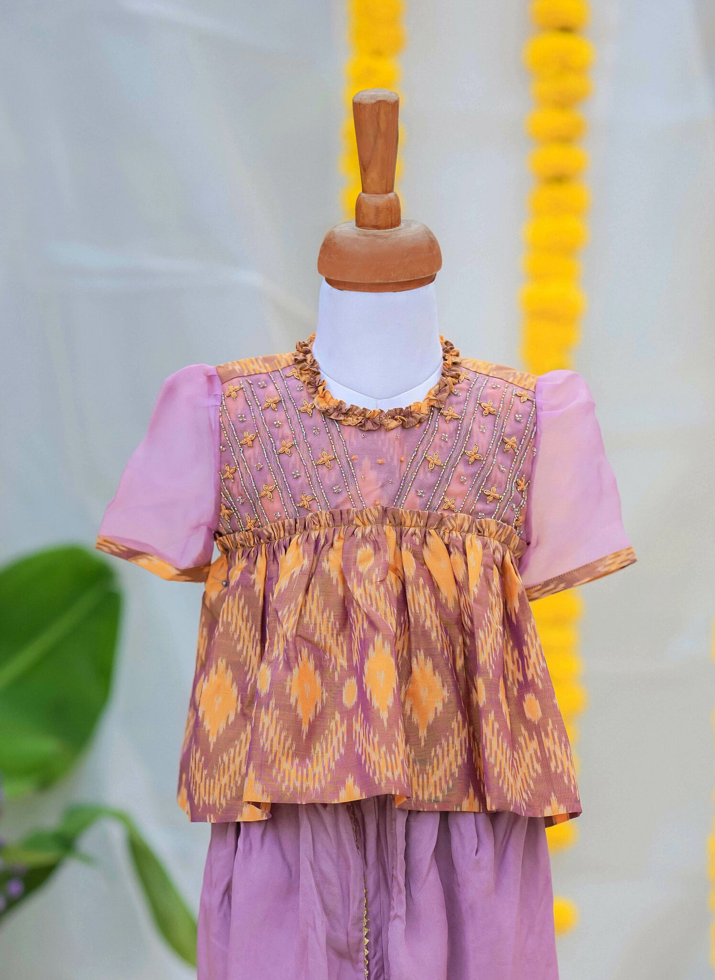 Kids girls crop top and pants in mustard & lavender