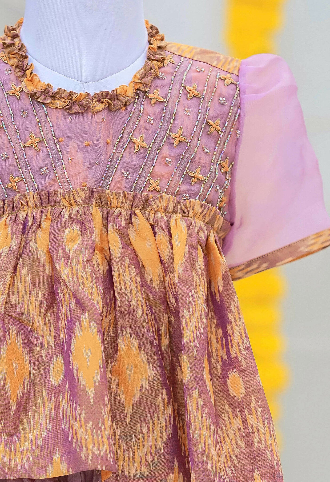 Kids girls crop top and pants in mustard & lavender