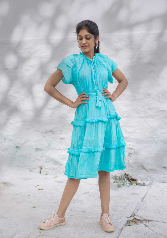 Sky Blue Tiered Dress