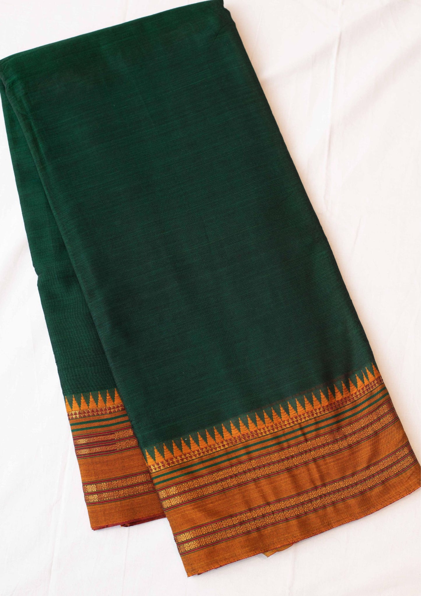 Saree - Narayanpet Green Cotton Saree with Golden Zari Border