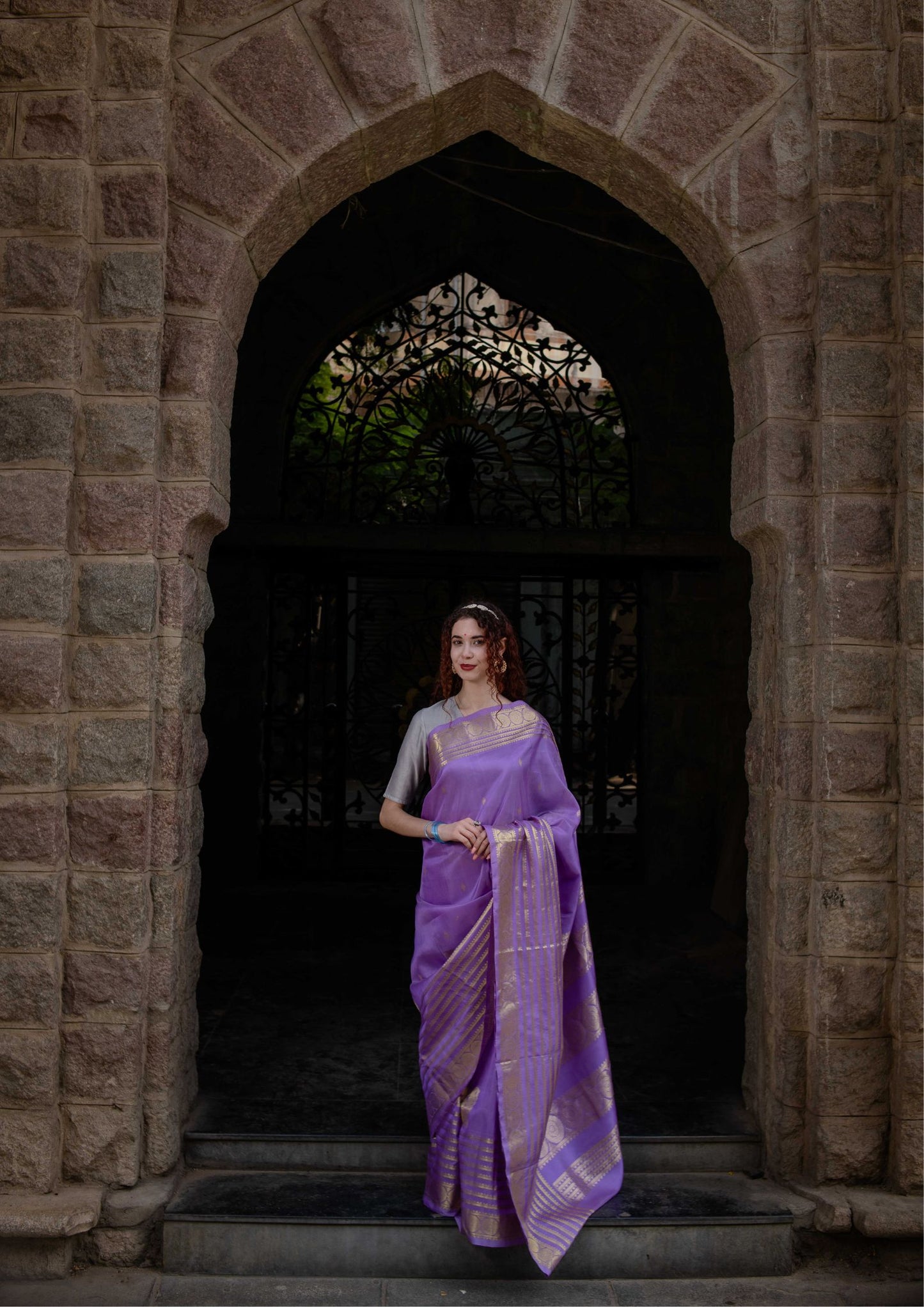 Saree - Pure Silk Handloom Kanchi Saree in Violet Colour