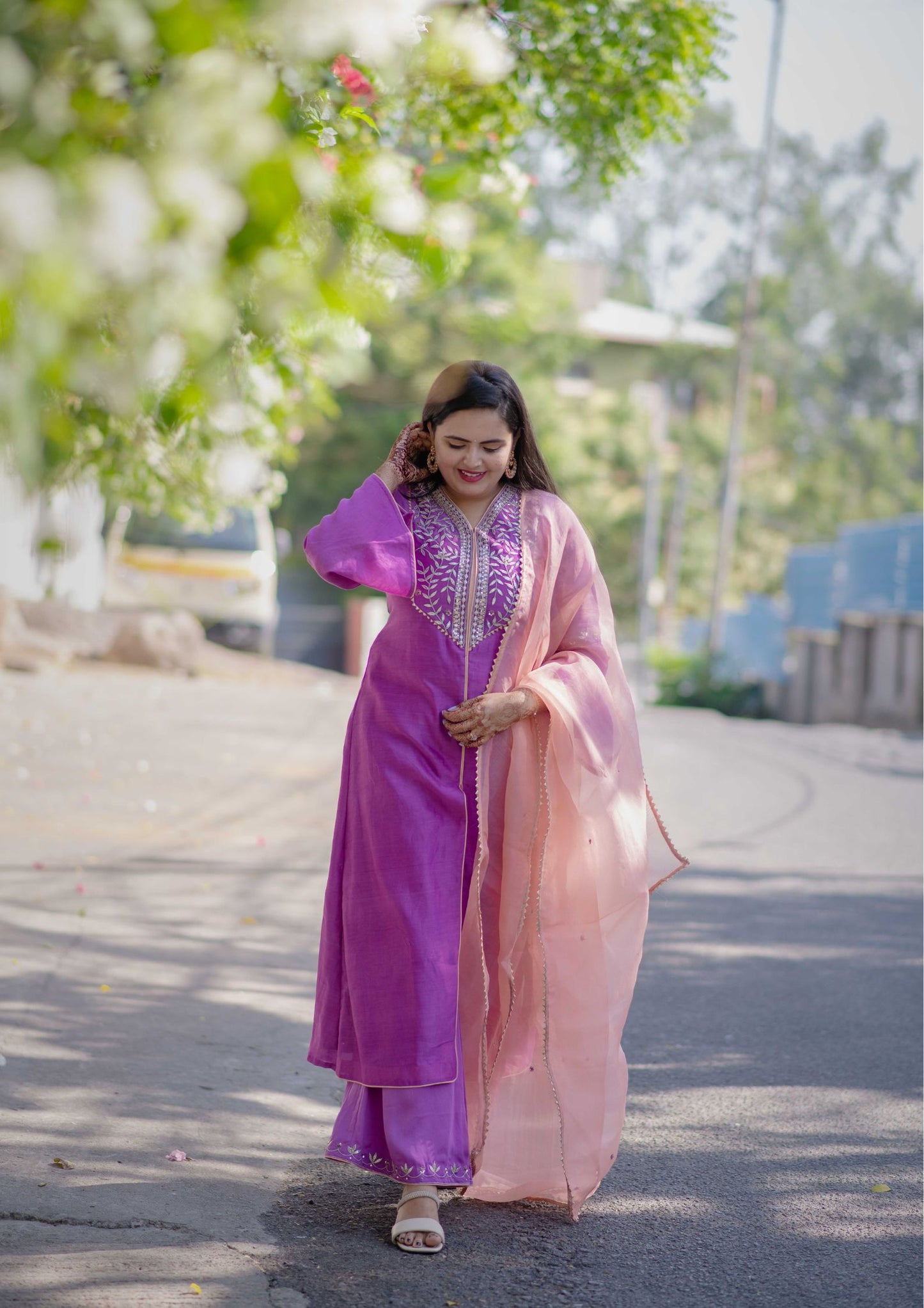 Gotapatti Embroidered Lavender Set