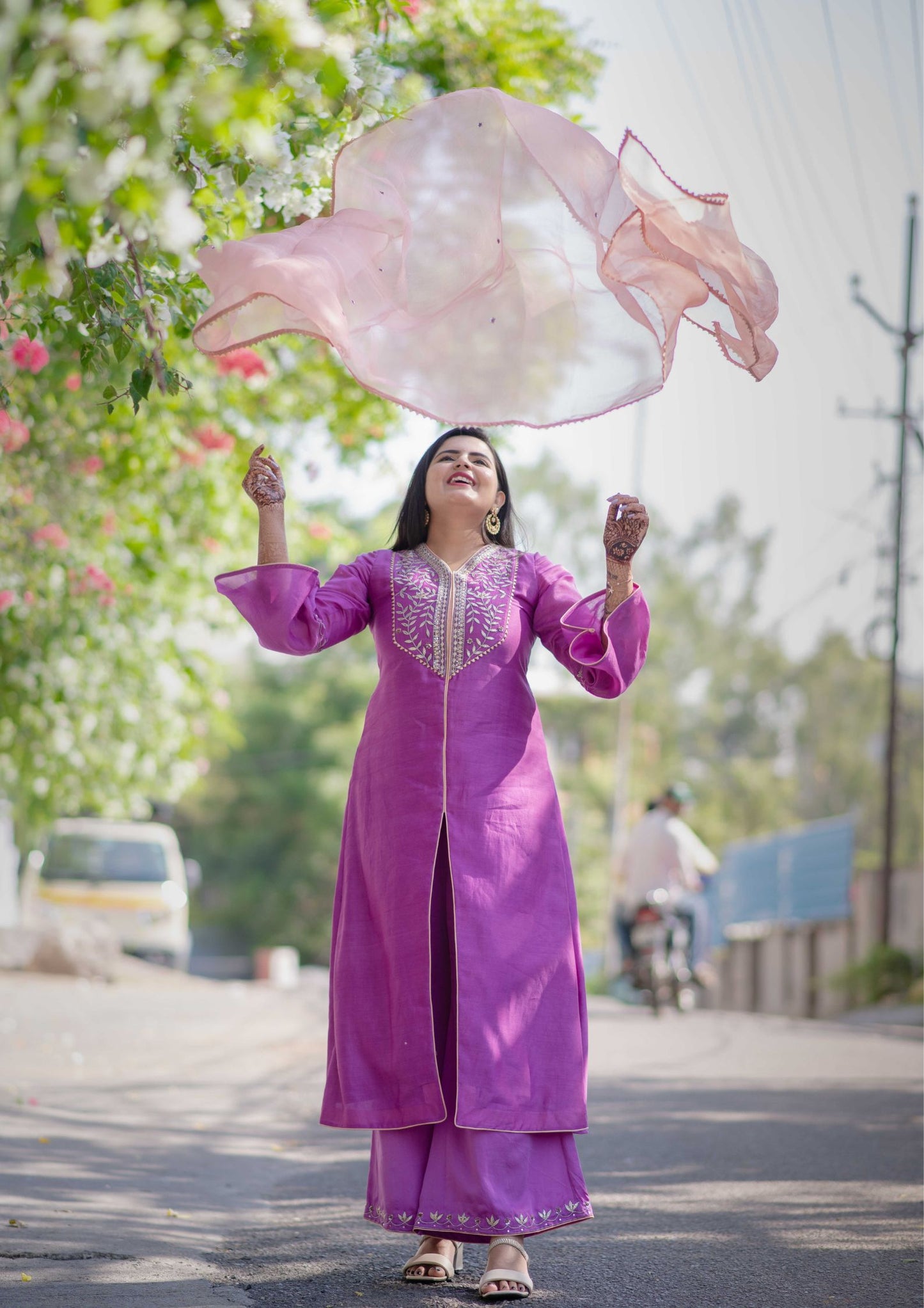 Gotapatti Embroidered Lavender Set
